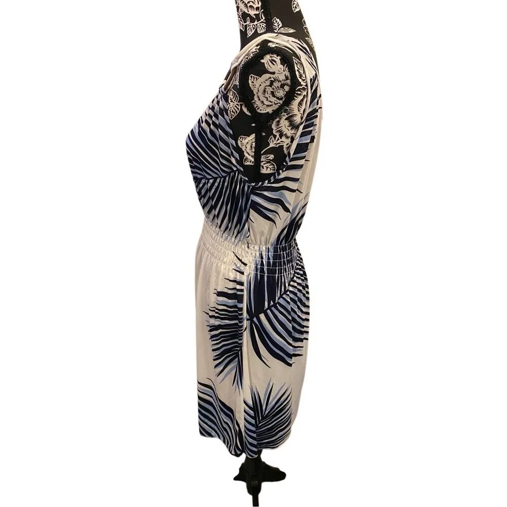 Vld Floral Dress Tropical Sundress Palm Leaves Midi Dress Summer Vacation Beach White Size M - Image 3