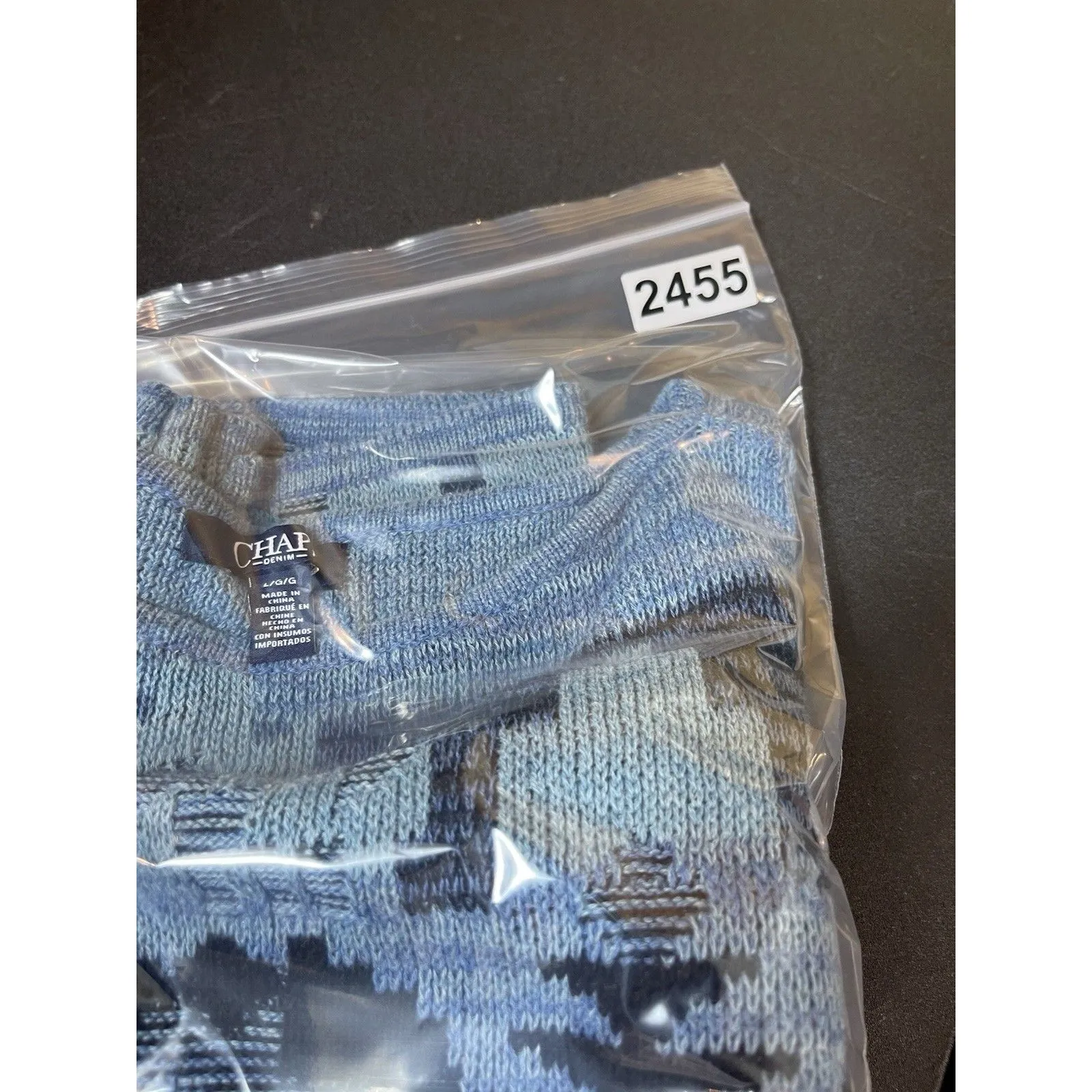 Chaps Denim Blue Southwestern Aztec Knit Top L Cotton Blend Short Sleeve - Image 13