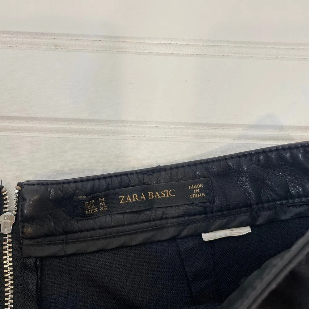 Zara Basic & Aqua Pink Smocked Top & Black Faux Vegan Leather Skirt Bundle Sz M - Image 5