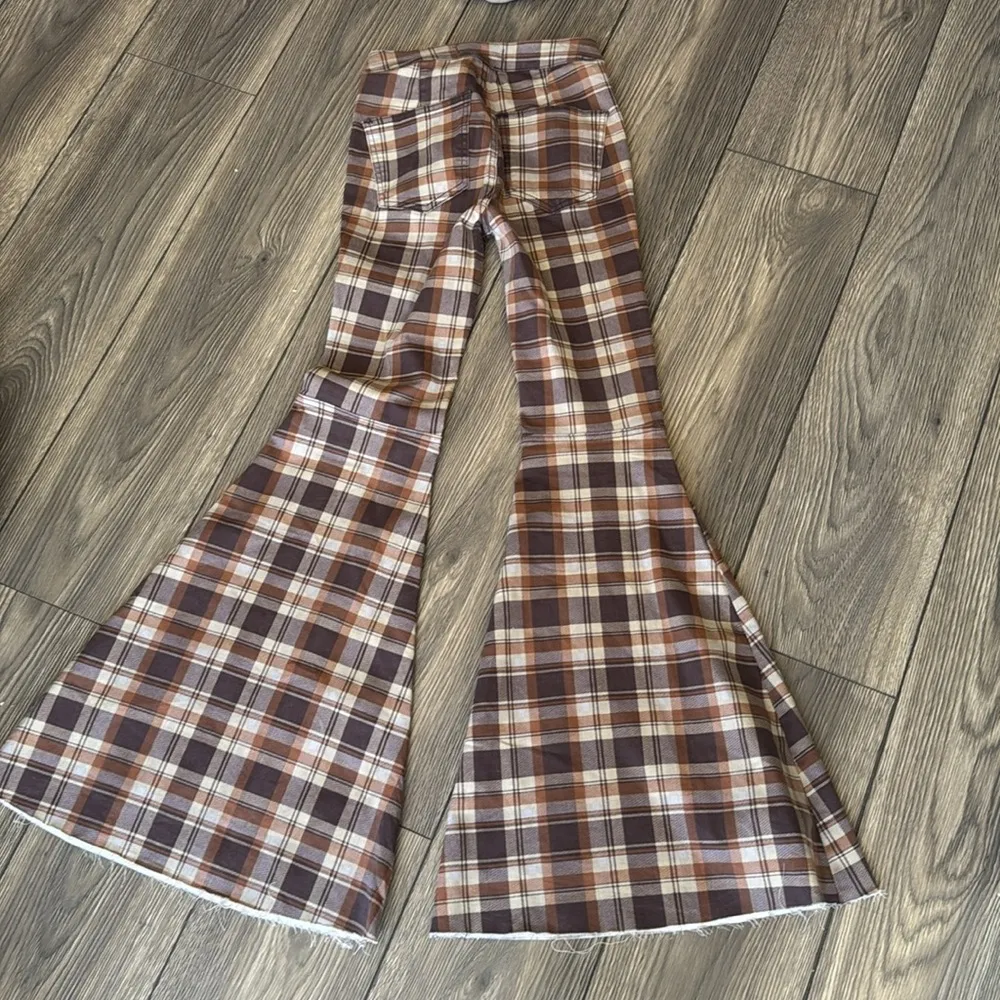 Free people just float on by brown plaid super flared pants - Image 3