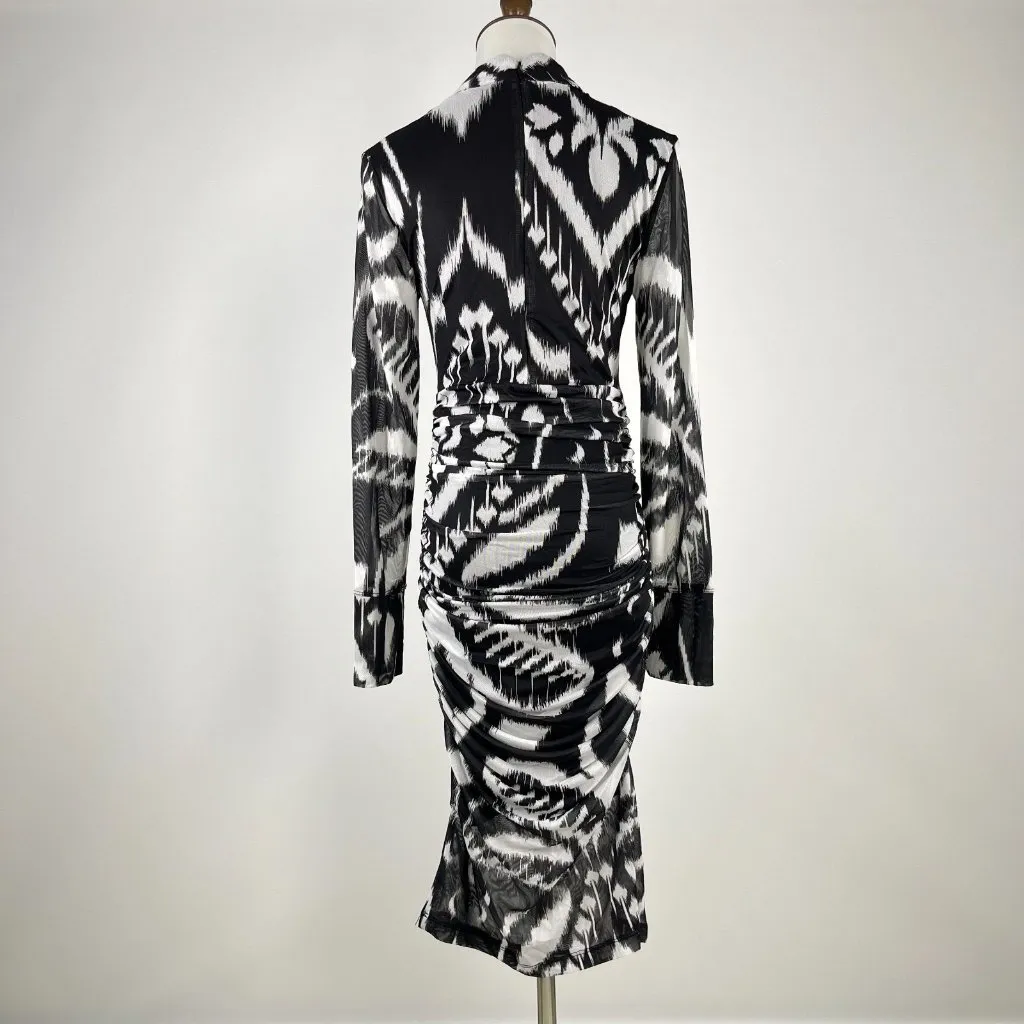 NWOT Farm Rio Pineapple Ikat Tulle Midi Dress Long Sleeves Size XS Black White - Image 7