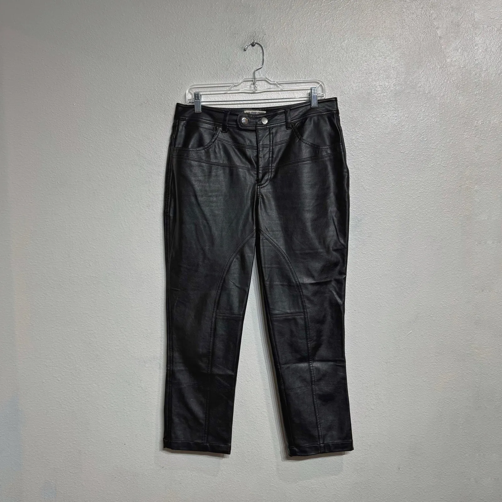 Free People We the Free Black Rebel Vegan Leather Cropped Pants Sz 10 - Image 2