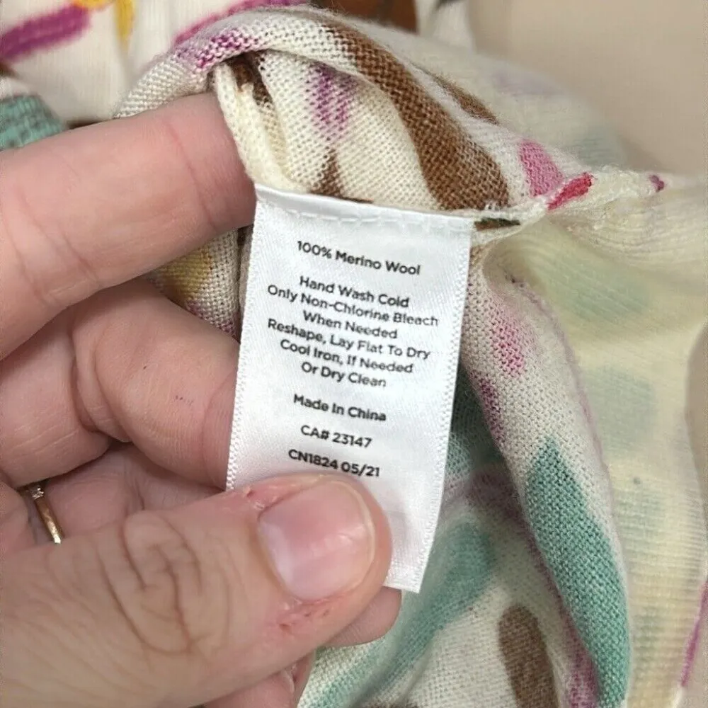 Talbots Womens Sweater XS Merino Wool Long Sleeve Floral Abstract Knit Scoop NEW - Image 3