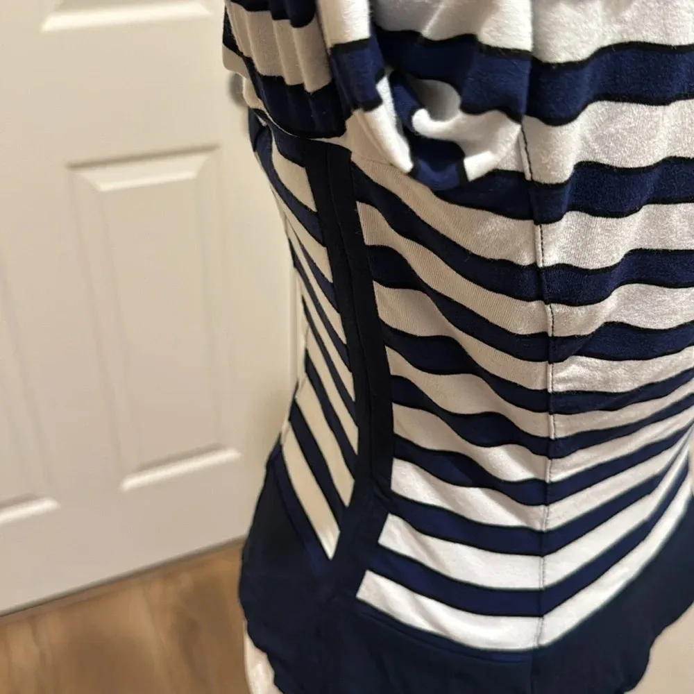 White House Black Market Navy White Stripe Stretch Jacket - Image 5