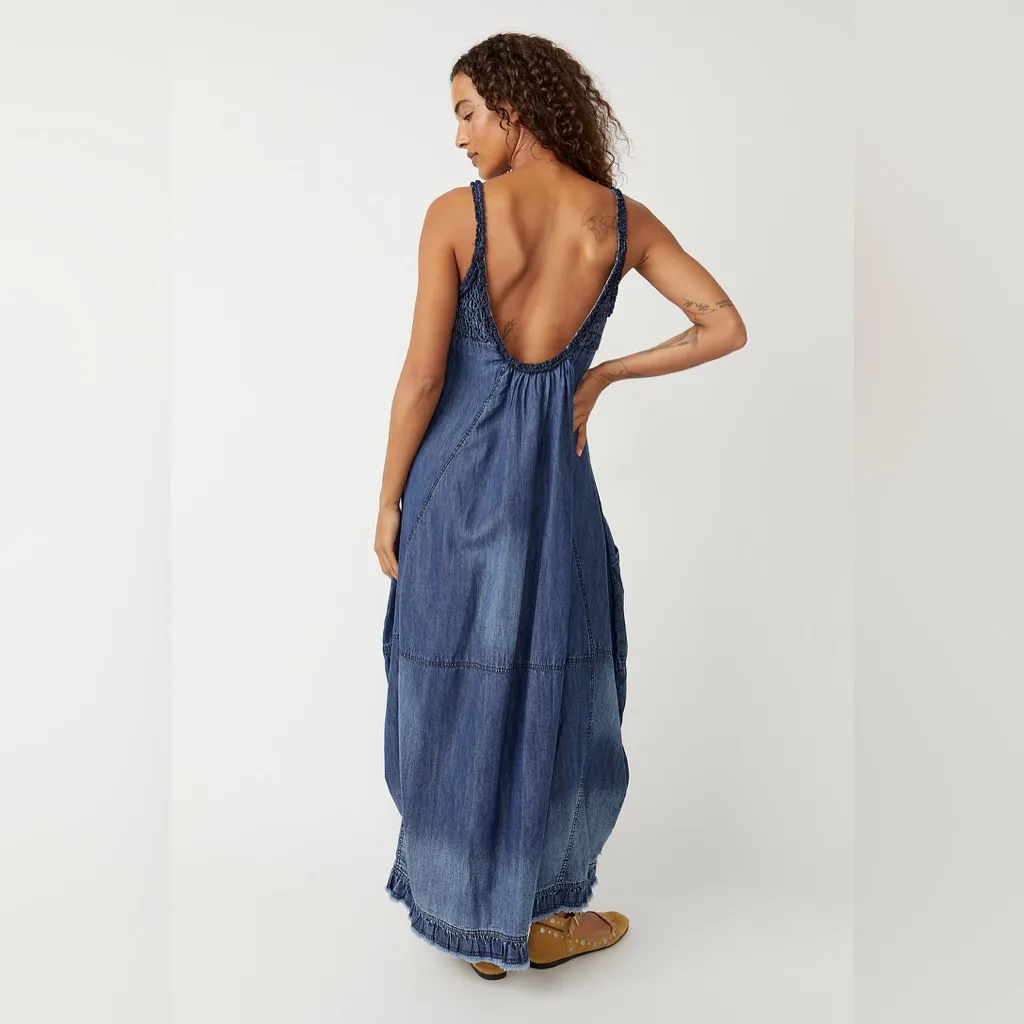 Free People Clear Skies Denim Maxi in Hazey Mazey Blue M - Image 6