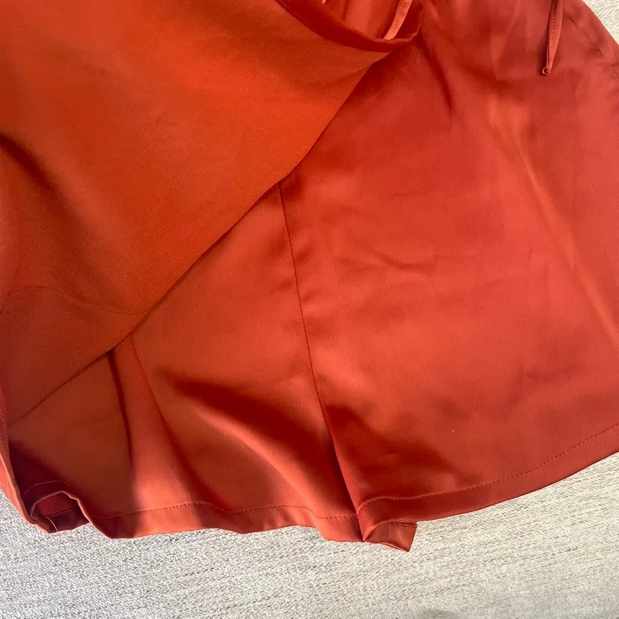 Urban‎ Outfitters Orange Satin Wrap Cargo Romper - Size Small - Image 2