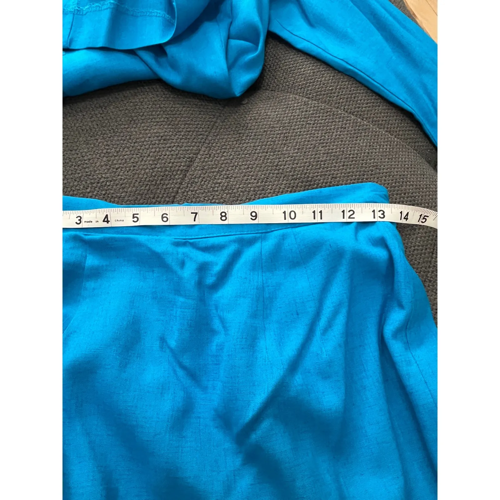 Vintage Skirt Suit Set Gold‎ Buttons Tiered Skirt Rayon Linen Size 8/10 Blue - Image 10