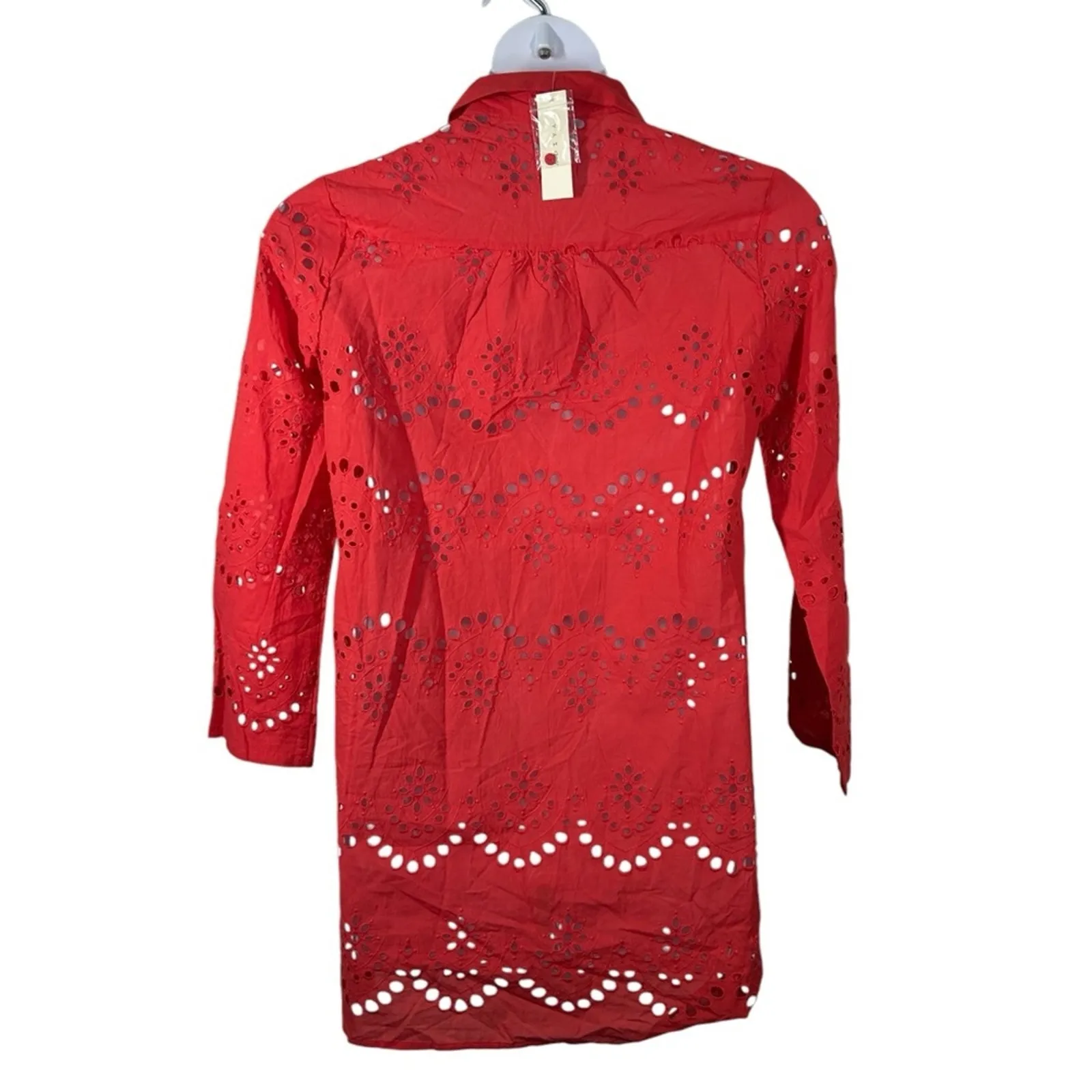 ADIVA Red Pink Sheer Eyelet Lace Peasant Blouse Boho Festival Top Small NWT - Image 7