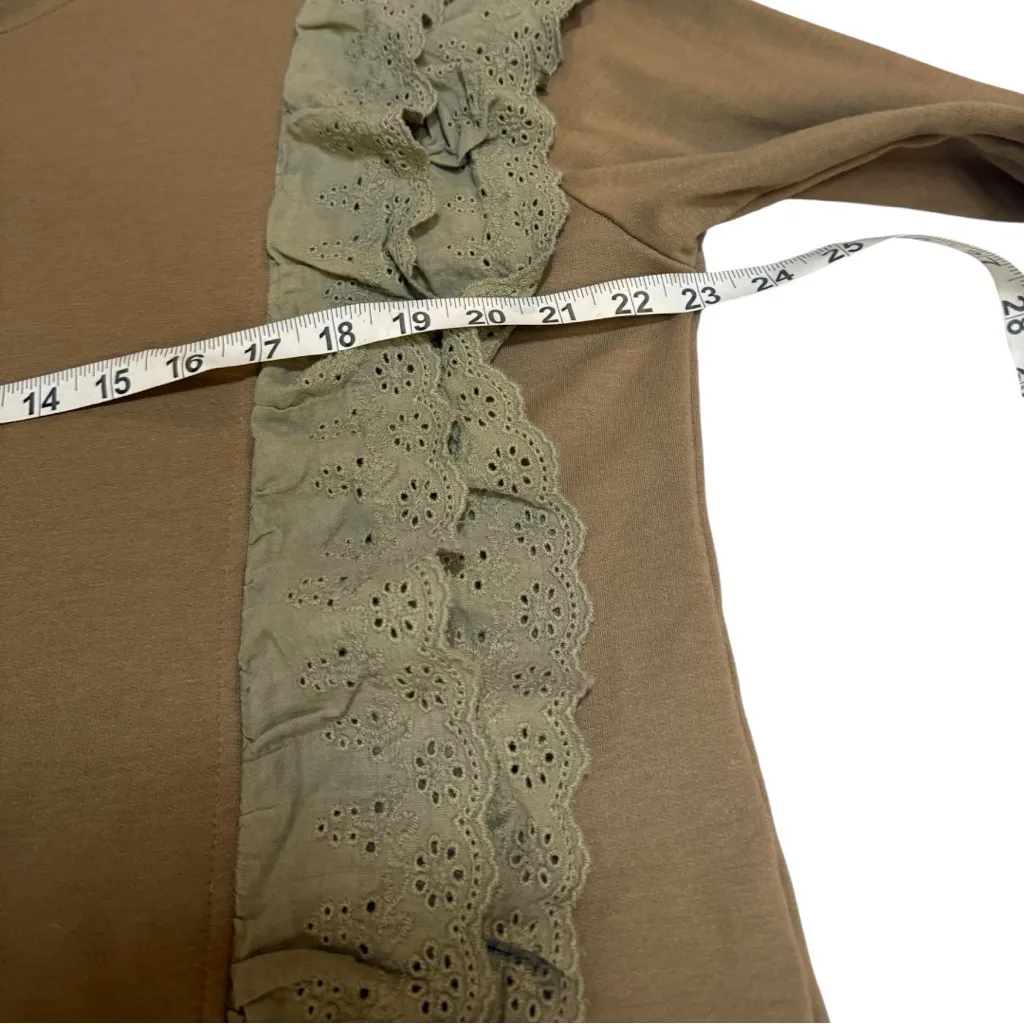 Tan Crew Neck Sweater with Olive Ruffle Details - Image 7