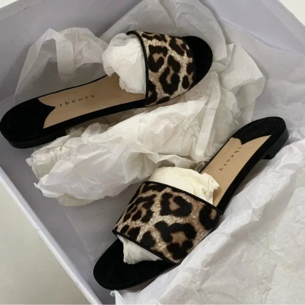 Theory Jasper Cheetah Slide Sandal Mules Black Size 6.5 NWT in Box - Image 7