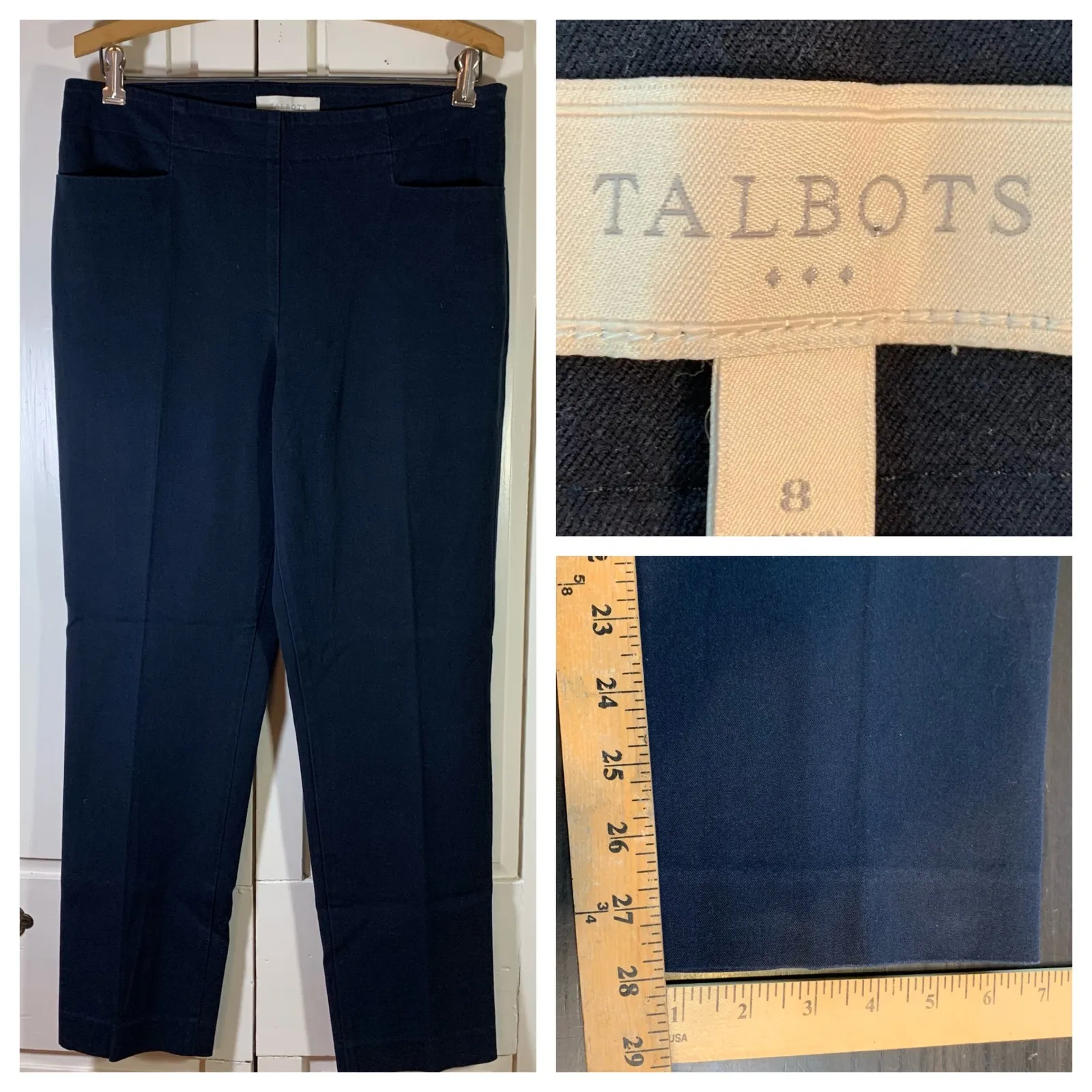 Talbots Womens Navy Blue Flat Front Stretch Pants Size 8 Basic Minimalist Casual - Image 10