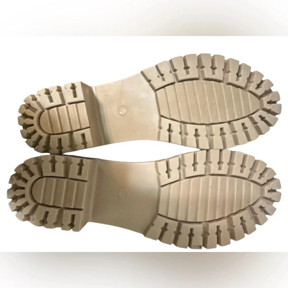 Suede orange pull on flocked chunky boots. NWOT Size 9 - Image 5