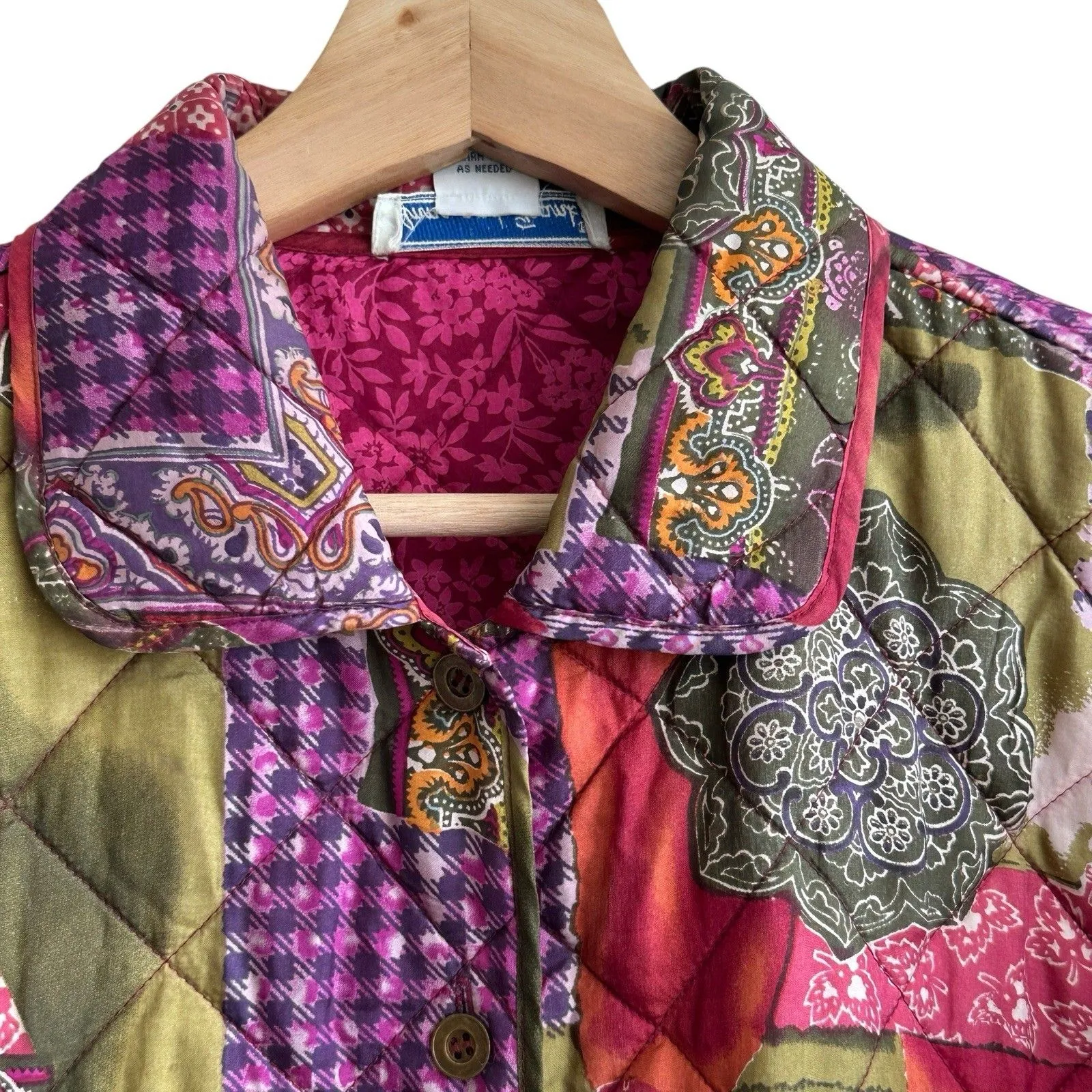 Anna And Frank VTG Silk Patchwork Quilt Jacket Coat Cottage Grandma Core M Size M - Image 7