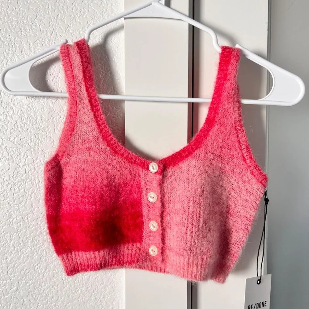 $295 NWT RE/DONE RED SPACE DYE BUTTON FRONT TOP SZ SMALL - Image 2