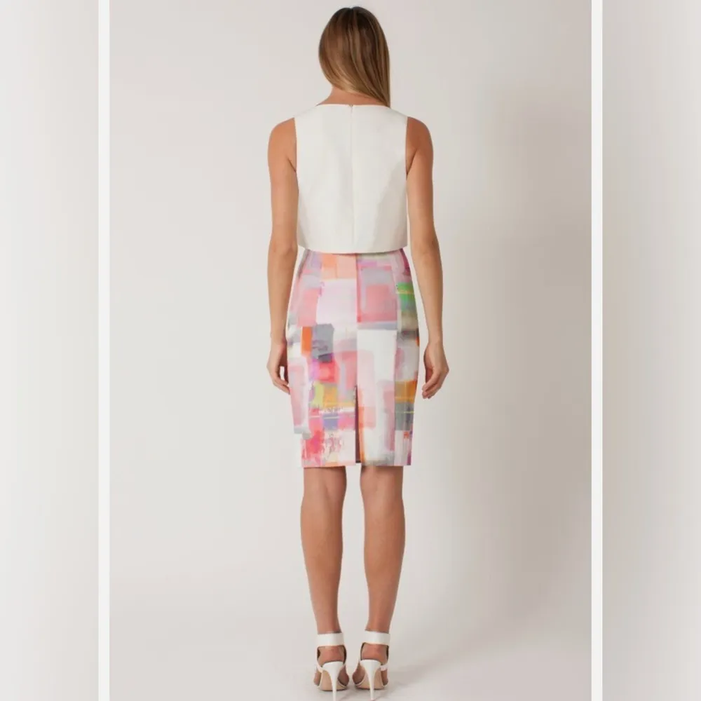 Black Halo Cloud Print Pink Freeze Vneck Popover Knee Length Pencil Dress 8 - Image 3