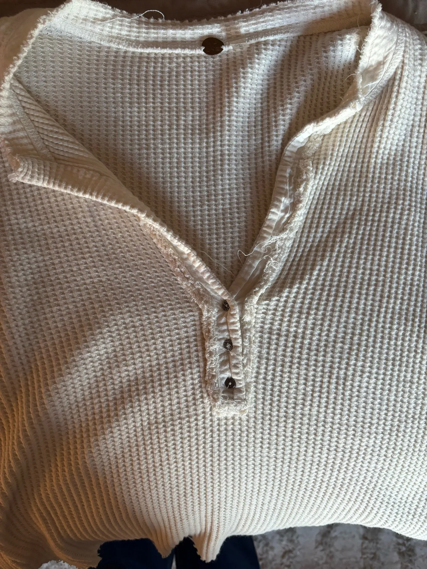 Free People Top Long Sleeve Waffle Knit Henley - Image 4