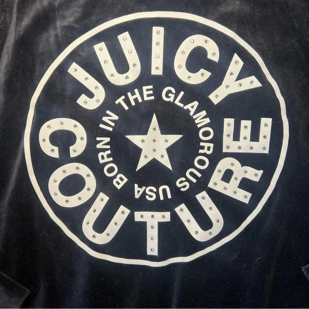 Juicy‎ Couture USA Velour Zip-Up Track Jacket Black Y2K Womens Large Rhinestones - Image 6