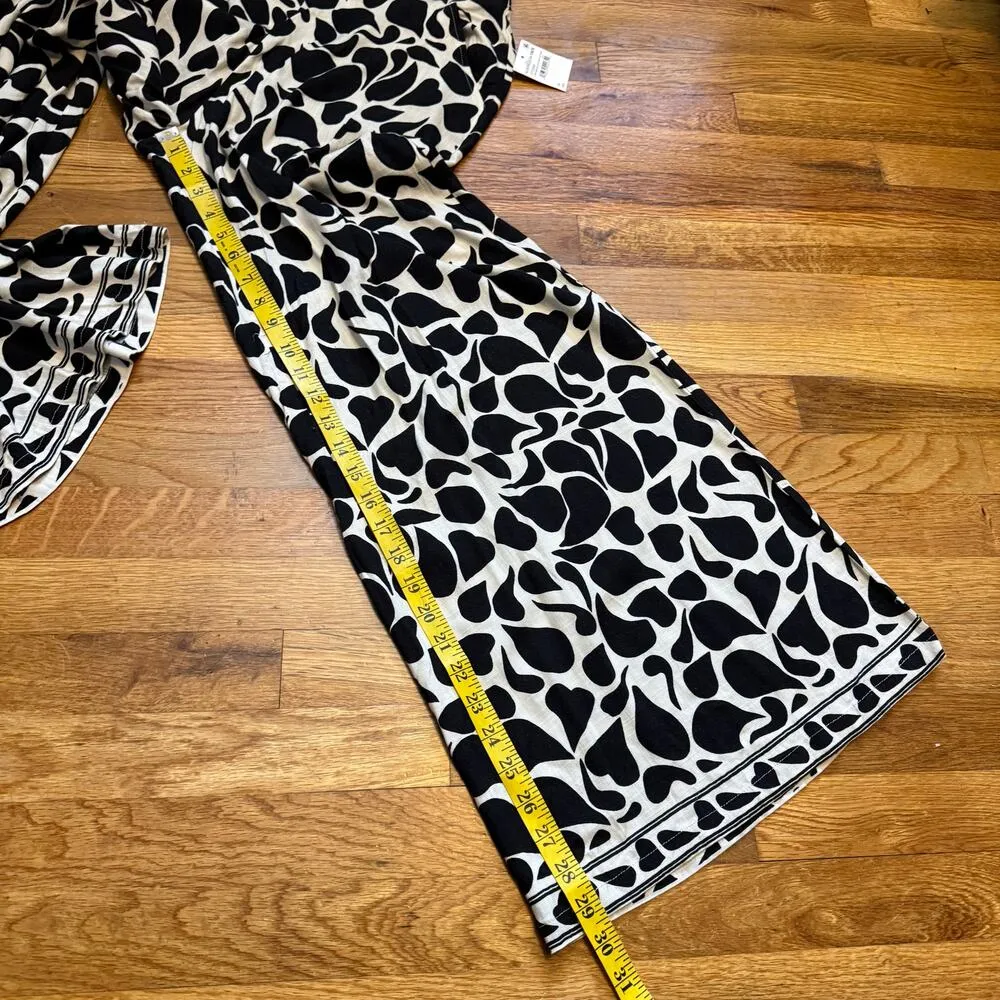 Max Studio Womens Medium Black Cream Foliage Cuttings Pull on Wide Leg Pants - Image 4