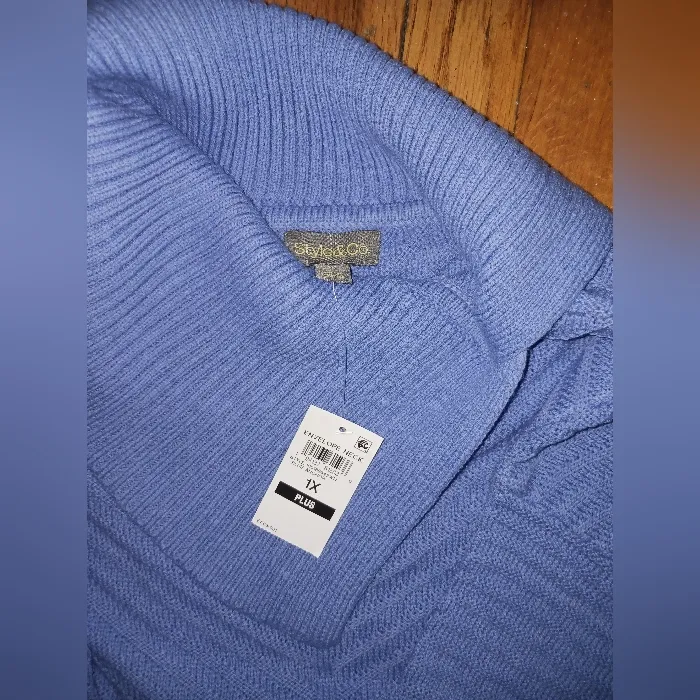 Elegant Lavender Cowl Neck Sweater Blue Size 1X - Image 2