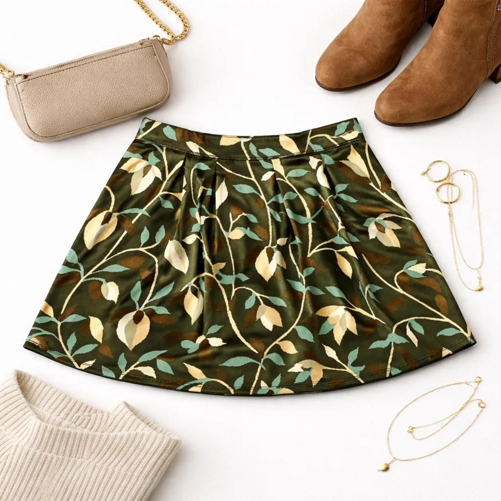 dELiA*s Vintage Satin Floral Mini Skirt Olive Green Jackie Fit Y2K Quietly Chic Size undefined - Image 9