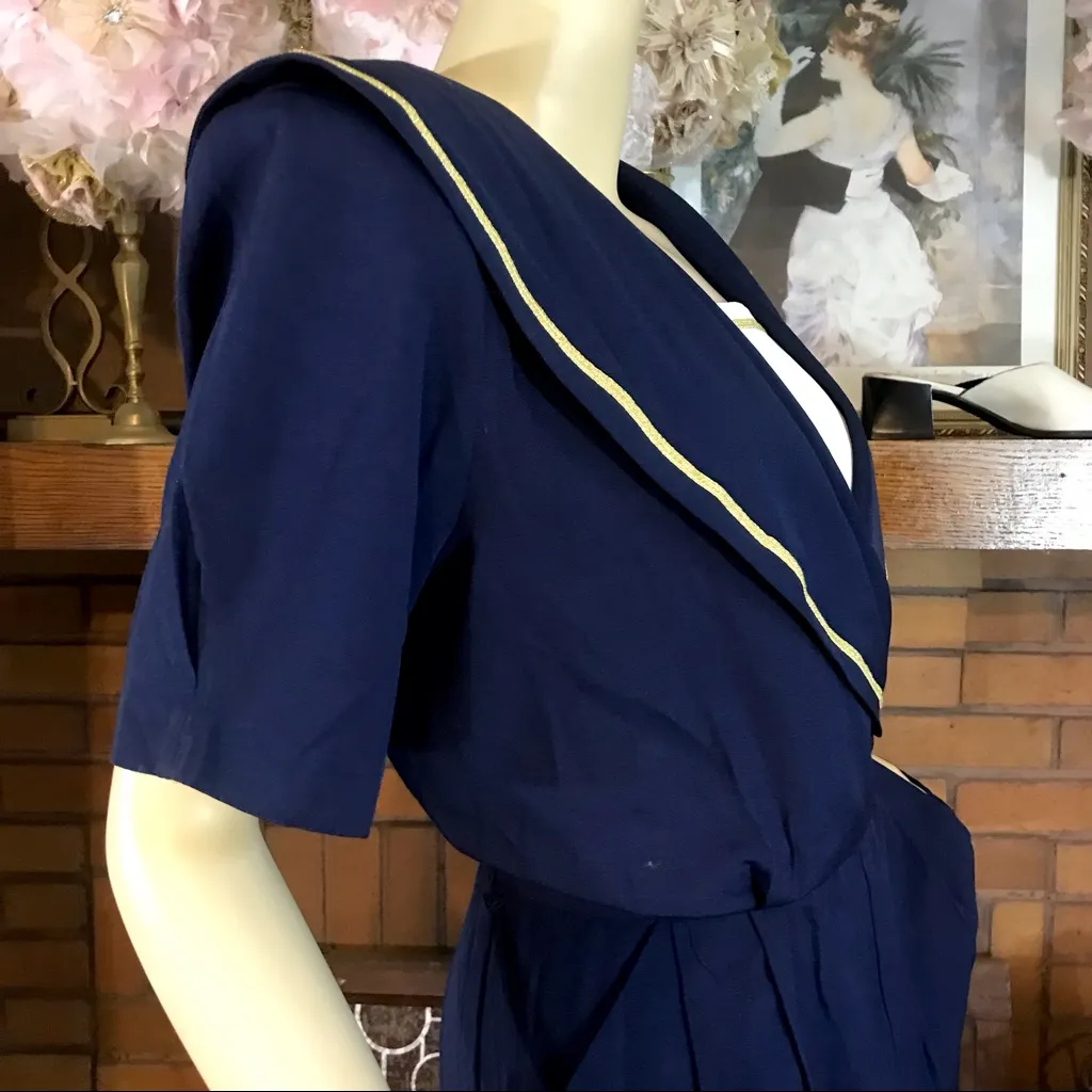 J.S.J. PETITES VINTAGE 1980'S NAUTICAL THEME NAVY BLUE ROMPER (14P) - Image 7