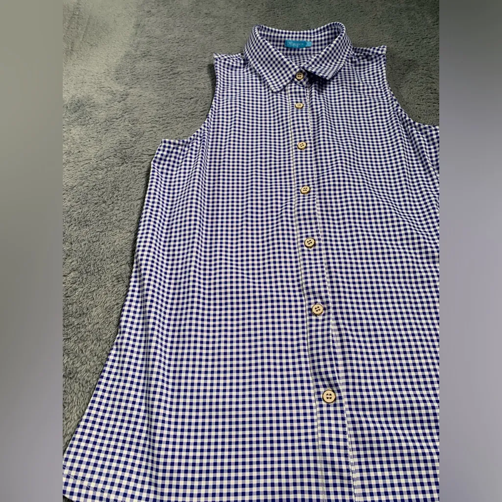J. McLaughlin Sleeveless collared Checkered Top - navy blue and White medium - Image 2
