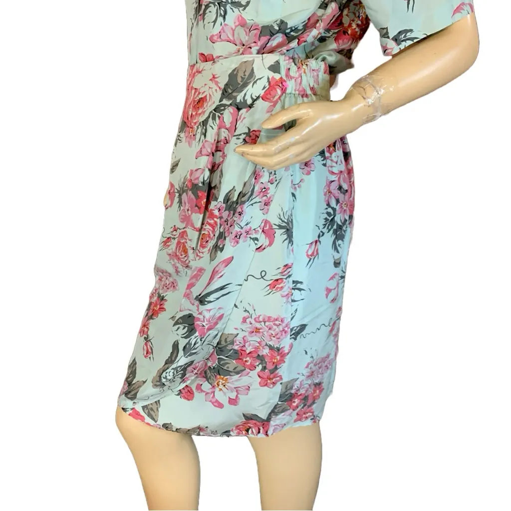 VINTAGE CAROLE LITTLE MINTY GREEN & PINK FLORAL PRINT SILK SKIRT SET (4) - Image 7