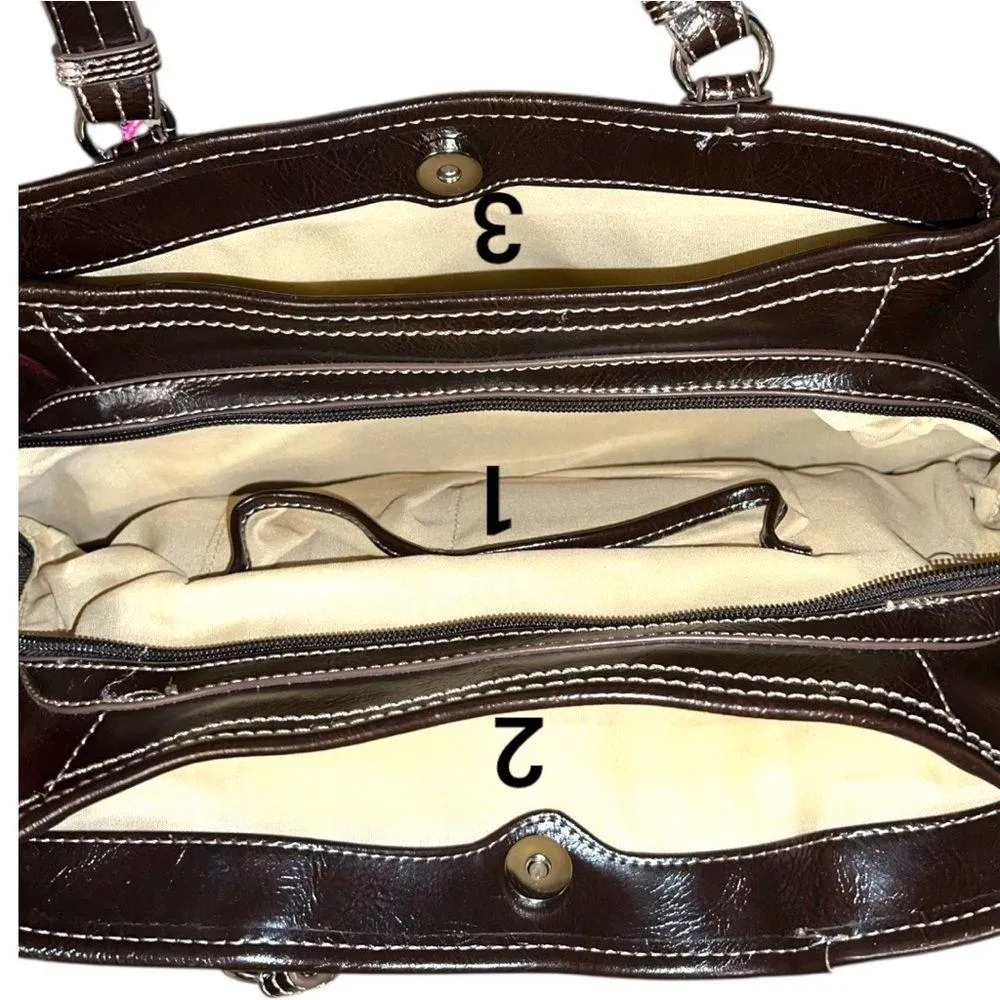 Nine & Co. Brown Leather Shoulder Bag with Silver Accents - Image 6