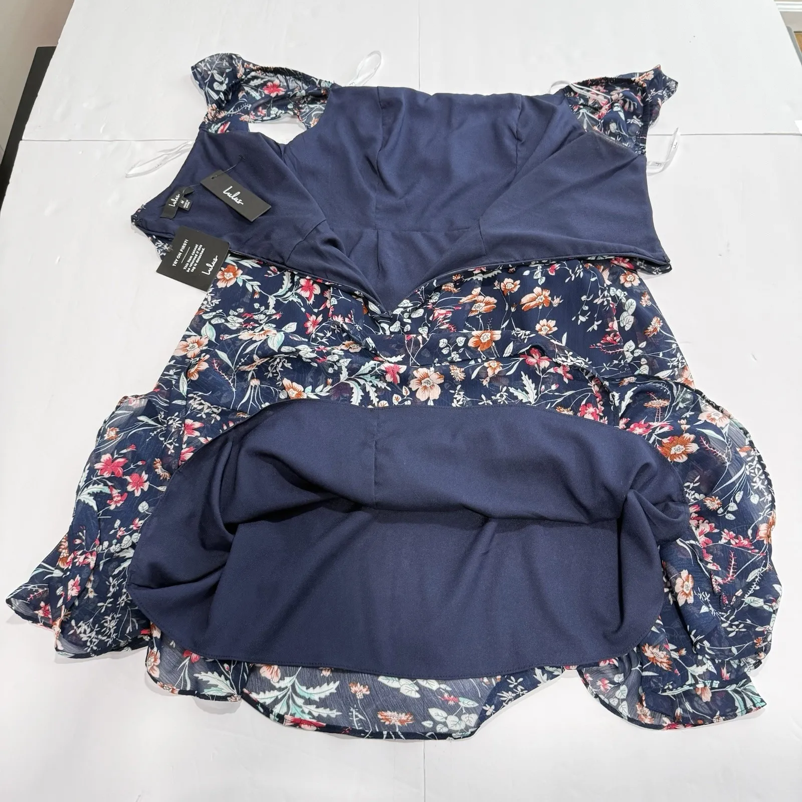 NWT Lulus My Favorite Navy Blue Floral Print Off the Shoulder Dress Size MEDIUM - Image 8