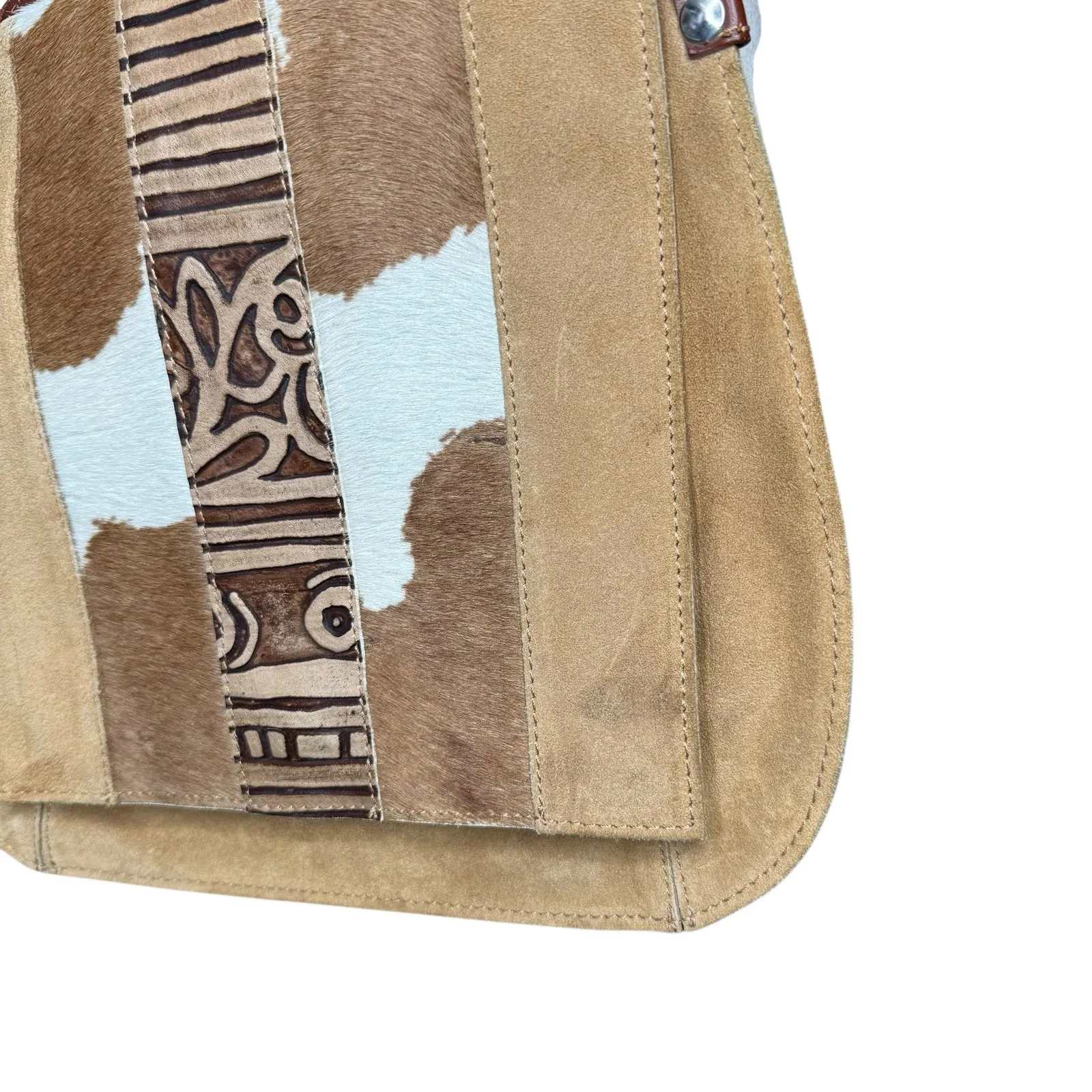 Claudia Firenze Suede Leather Crossbody Bag Purse Cowhide Tan Brown Italy - Image 7