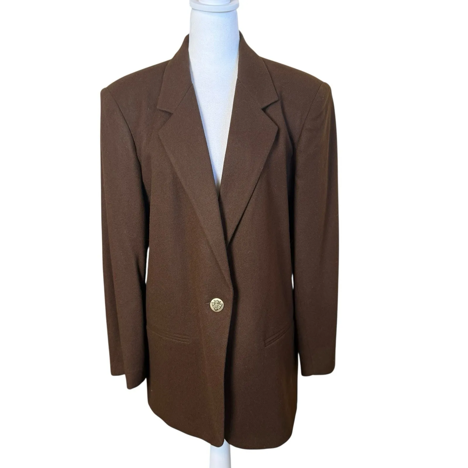 Vtg 90s Sag Harbor Pure New Wool Chocolate Brown Blazer Womens Sz 14 Academia - Image 2