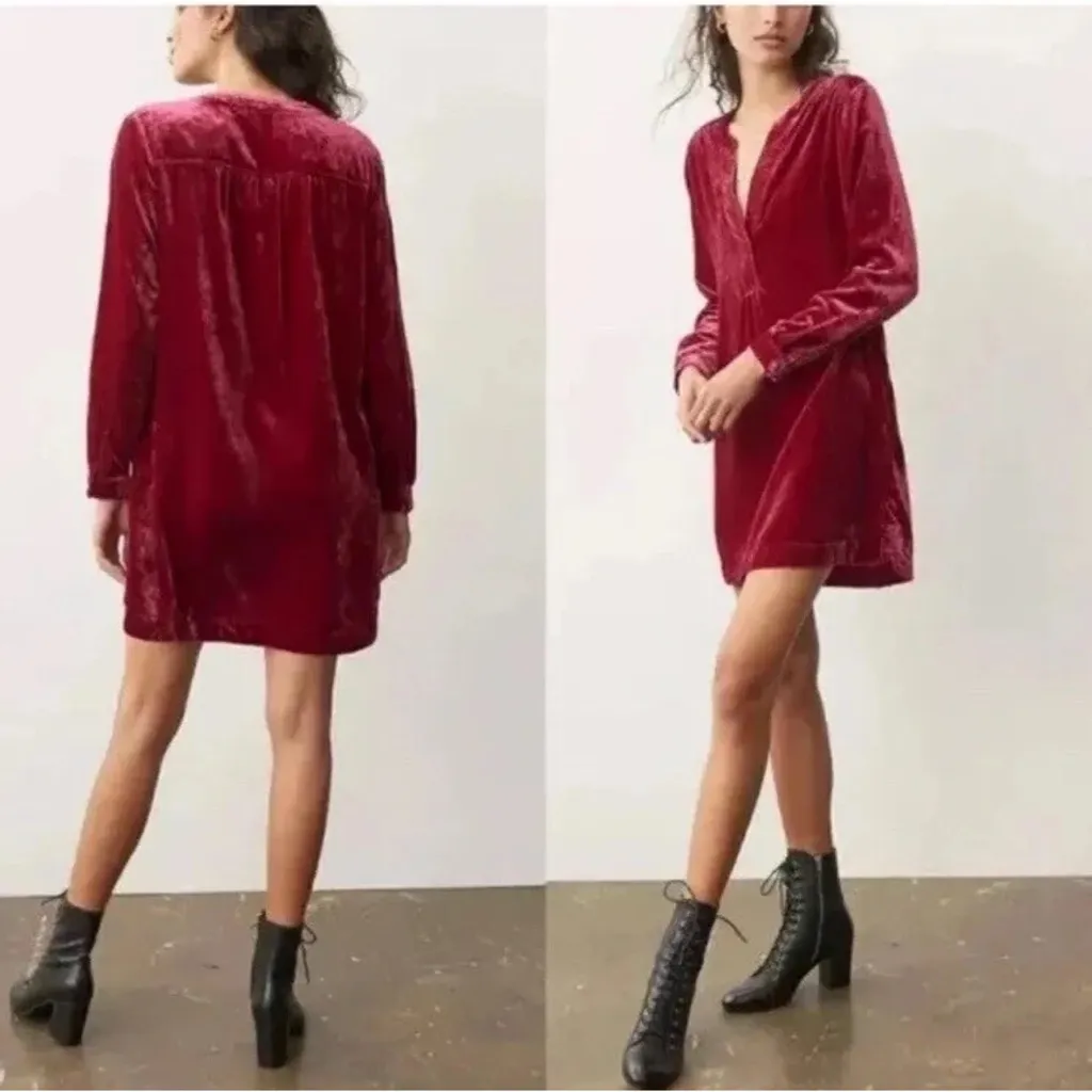 Anthropologie Melody Velvet Tunic Dress Berry - Image 2