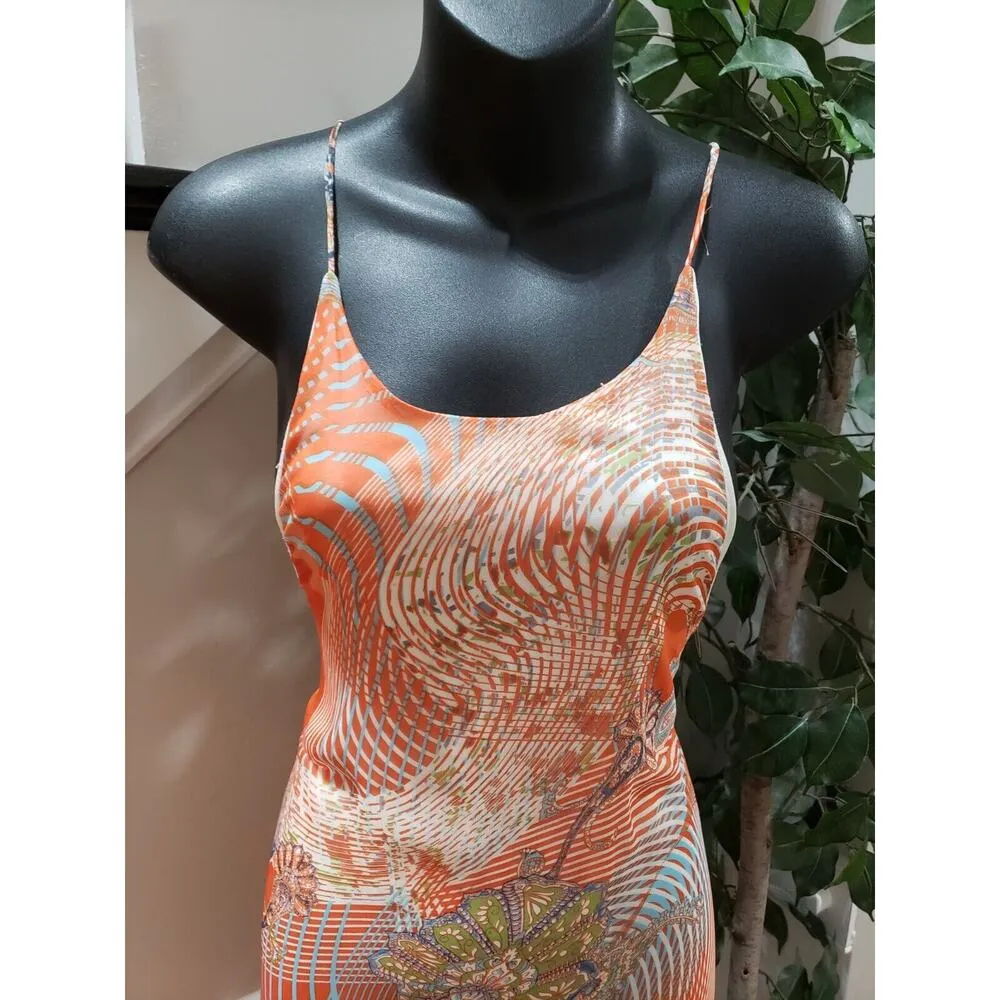 Esley Orange Paisley Polyester Scoop Neck Sleeveless Maxi Dress Large - Image 6