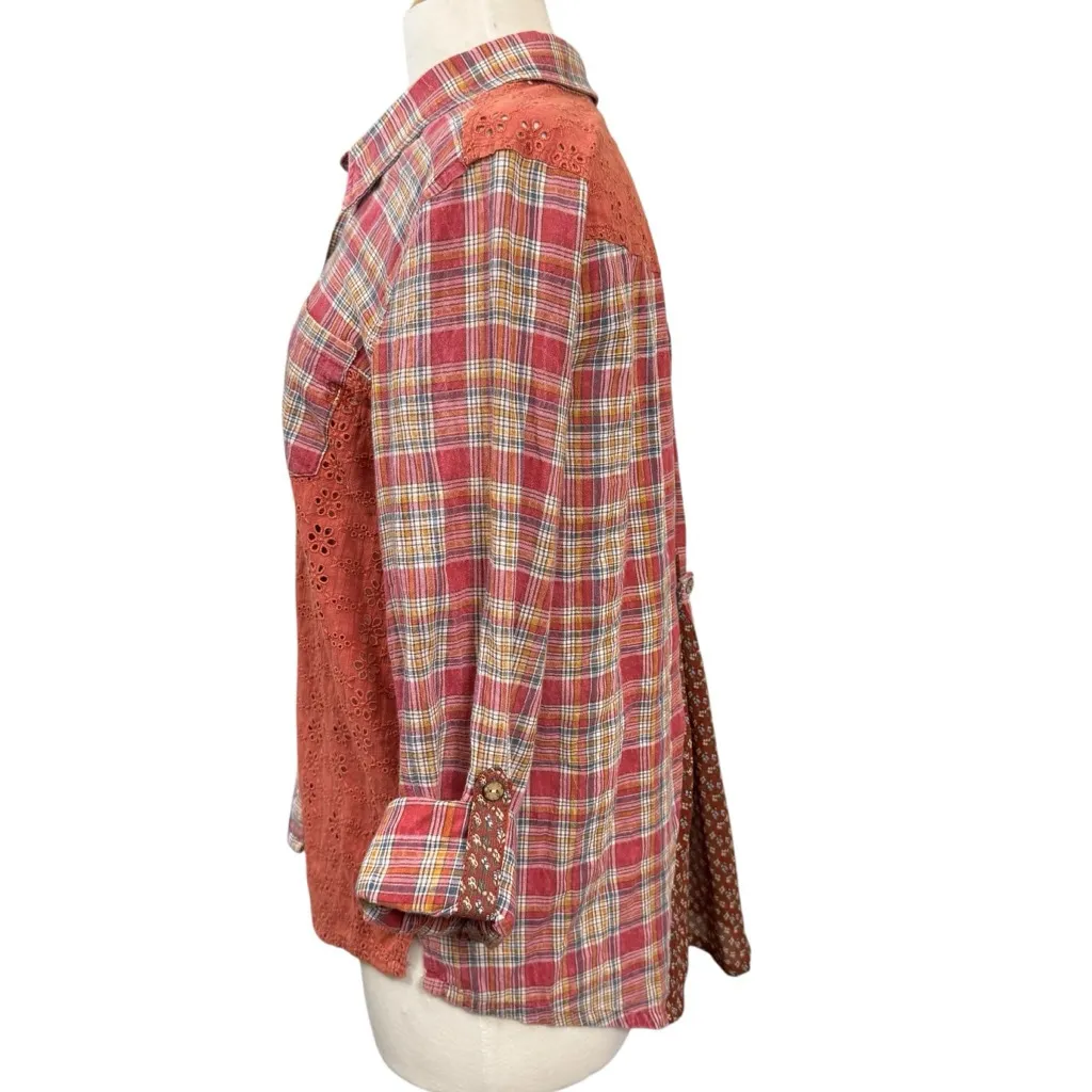 Miss Me Plaid Button-Up Shirt Size M Red Orange - Image 7