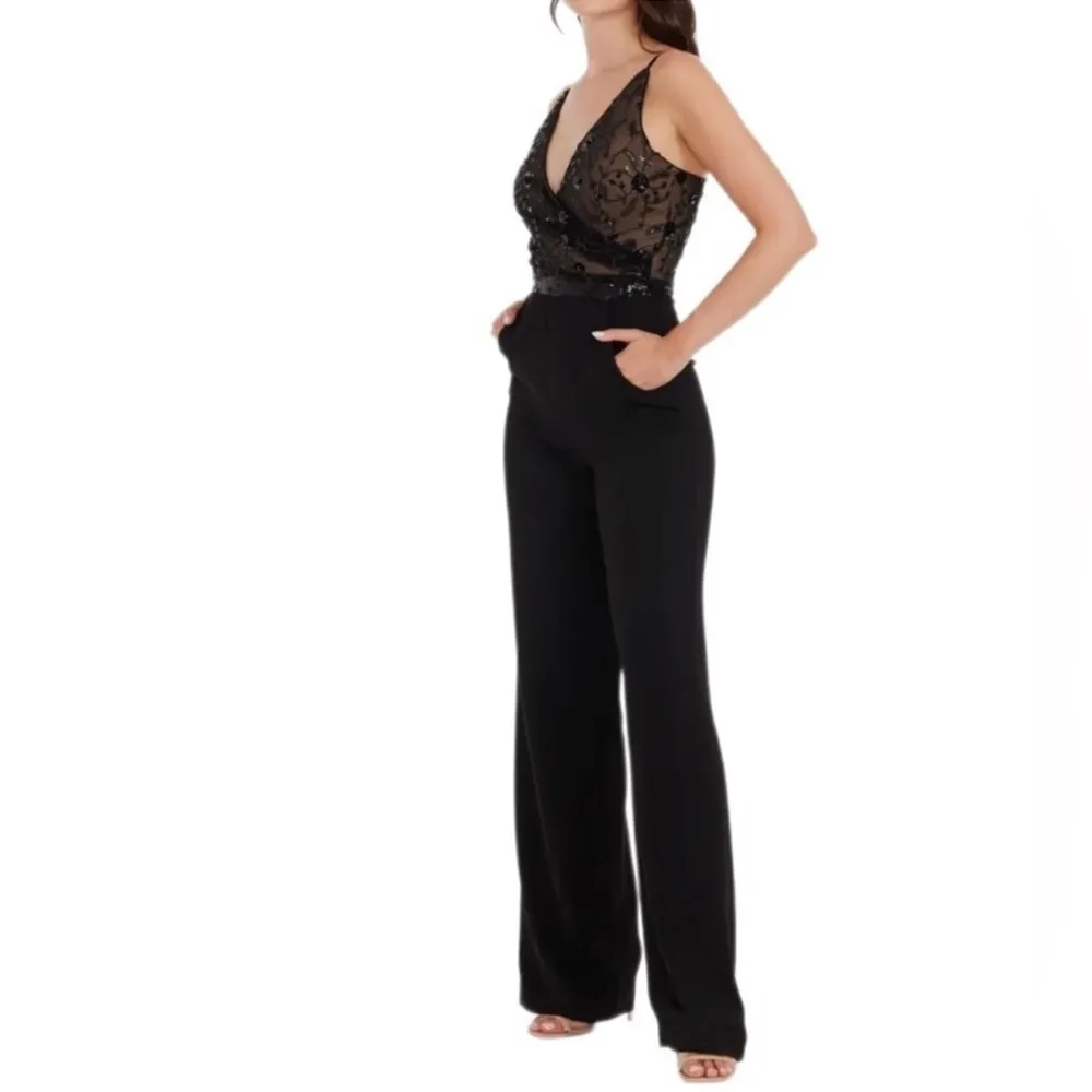 NWOT Dress the population Trystan sleeveless sequin black jumpsuit, small - Image 3