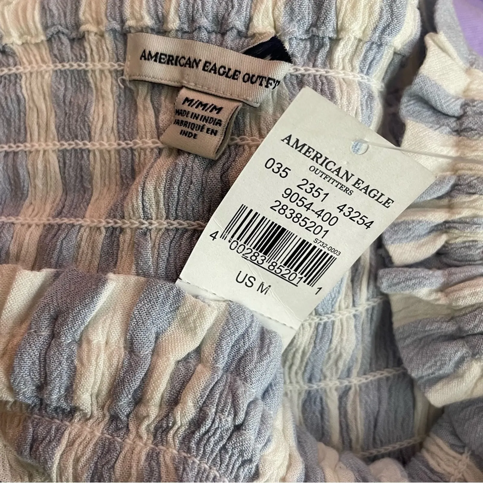 American Eagle Blue Stripe Smocked Ruffle Sleeveless Peplum Tube Top shirt M new - Image 10