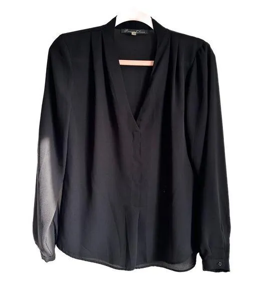 Rose & Olive Black Lightweight V Neck Long Sleeve Sheer chiffon Blouse sz Small - Image 1