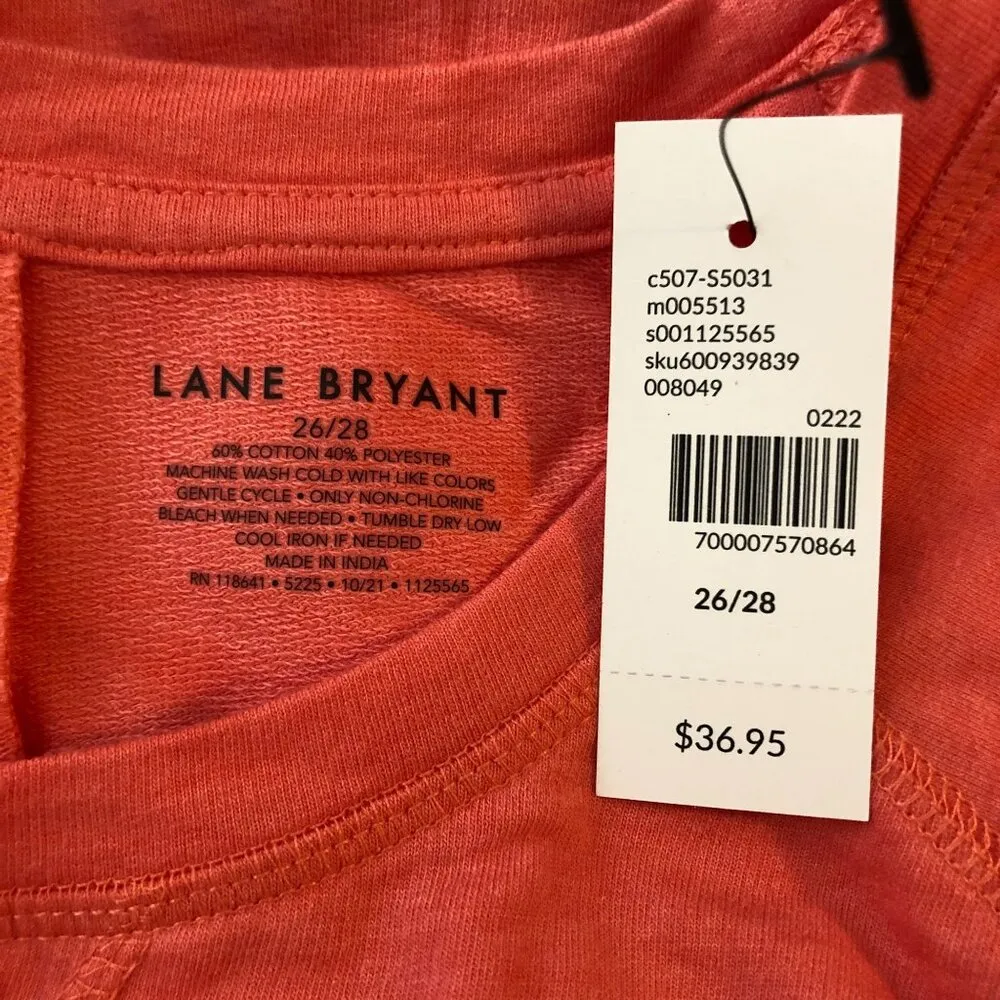 Lane Bryant Womens French Terry T Shirt Top Gathered Hem Coral Pink 26/28 - Image 3