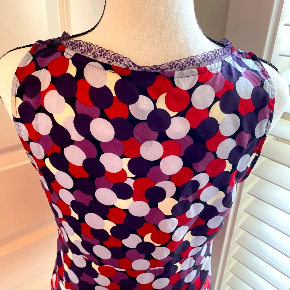 Kenneth Cole|| Multi color polka dot print silk blouse with lace trim/back slit - Image 7