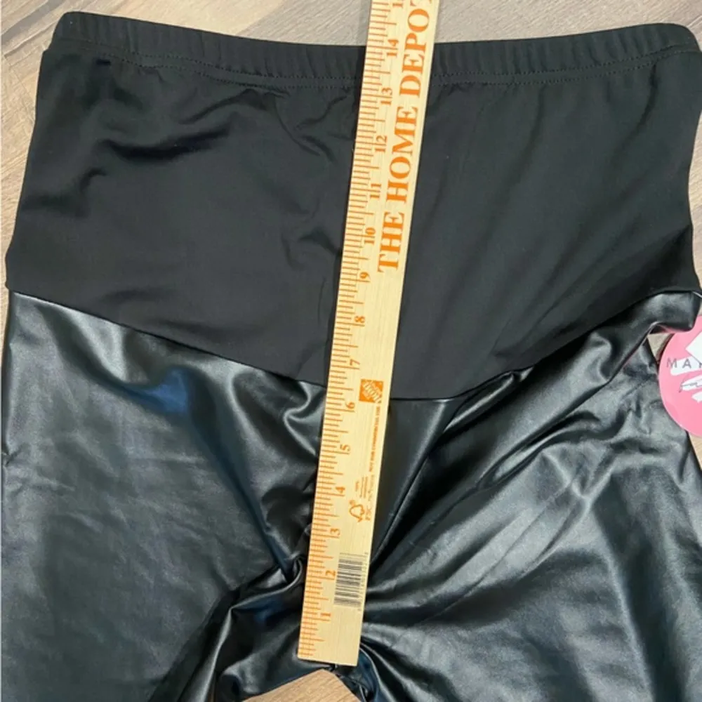 Hot Kiss Women’s Maternity Black Faux PU Leather Leggings Skinny Size Large NWT - Image 5