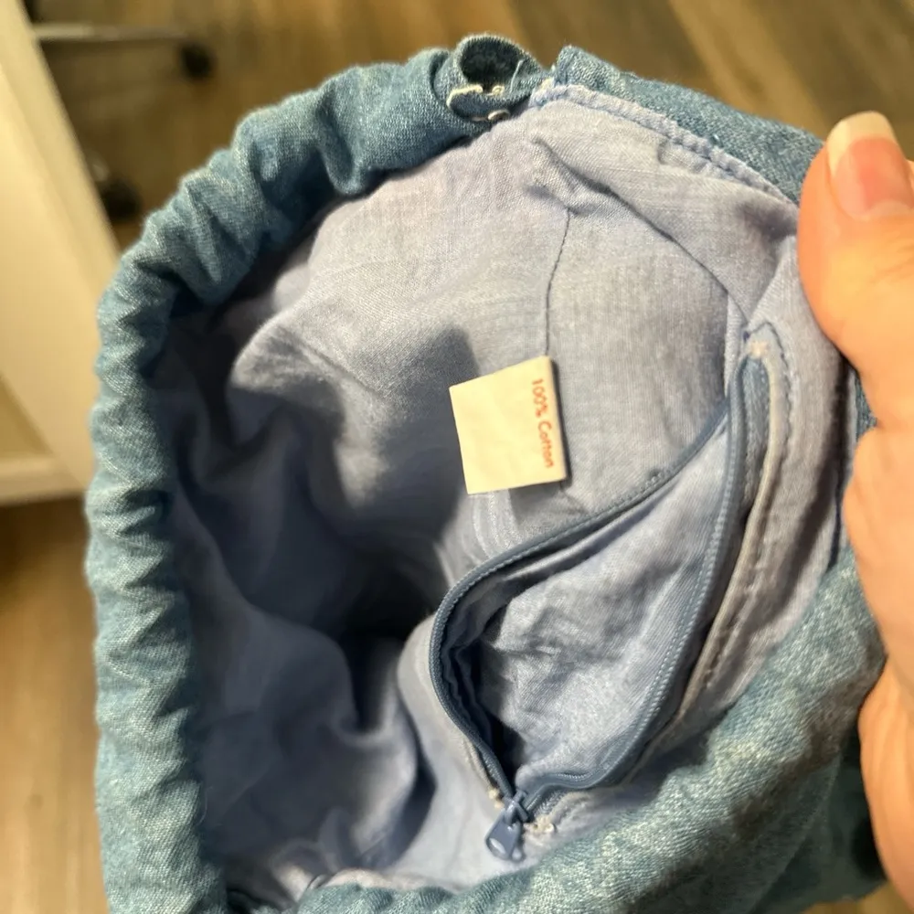 Blue denim American flag backpack with drawstring straps Red - Image 4