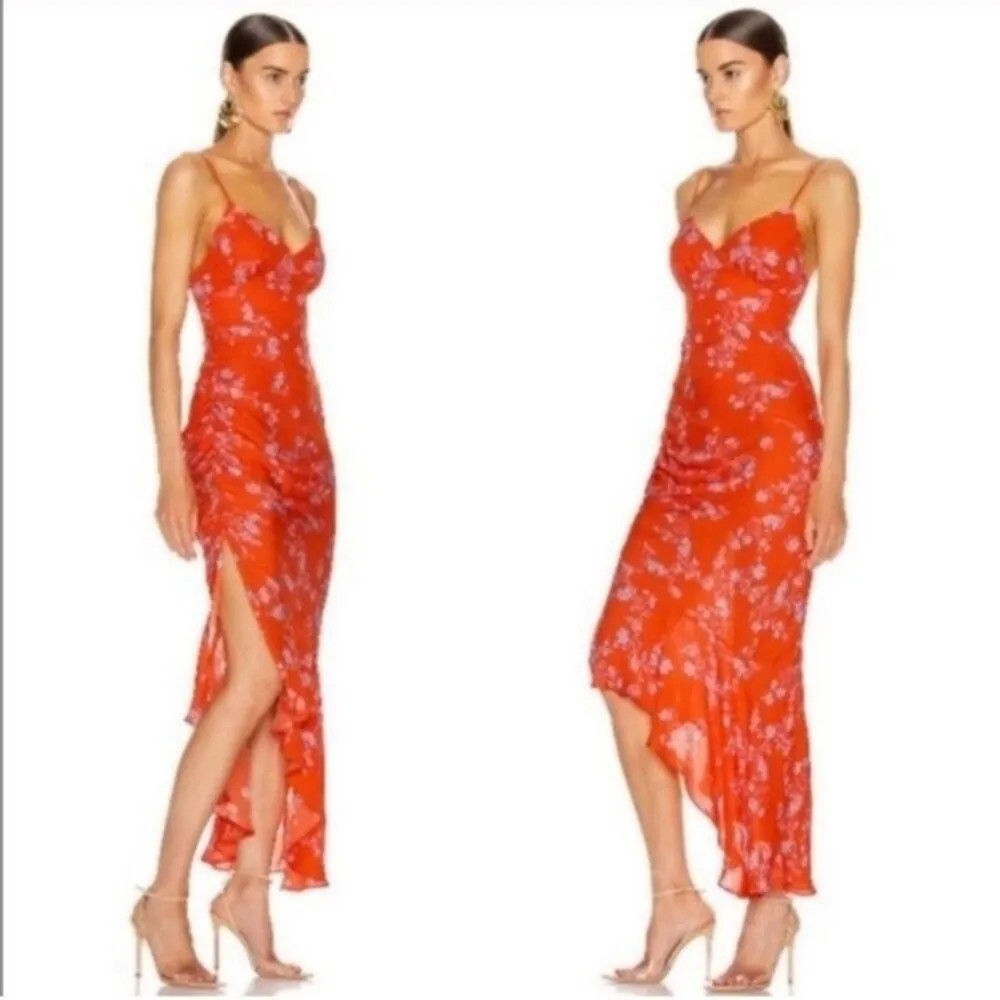 Nicholas Triangle Top Slip Dress Red Orange Floral Size 4 - Image 3