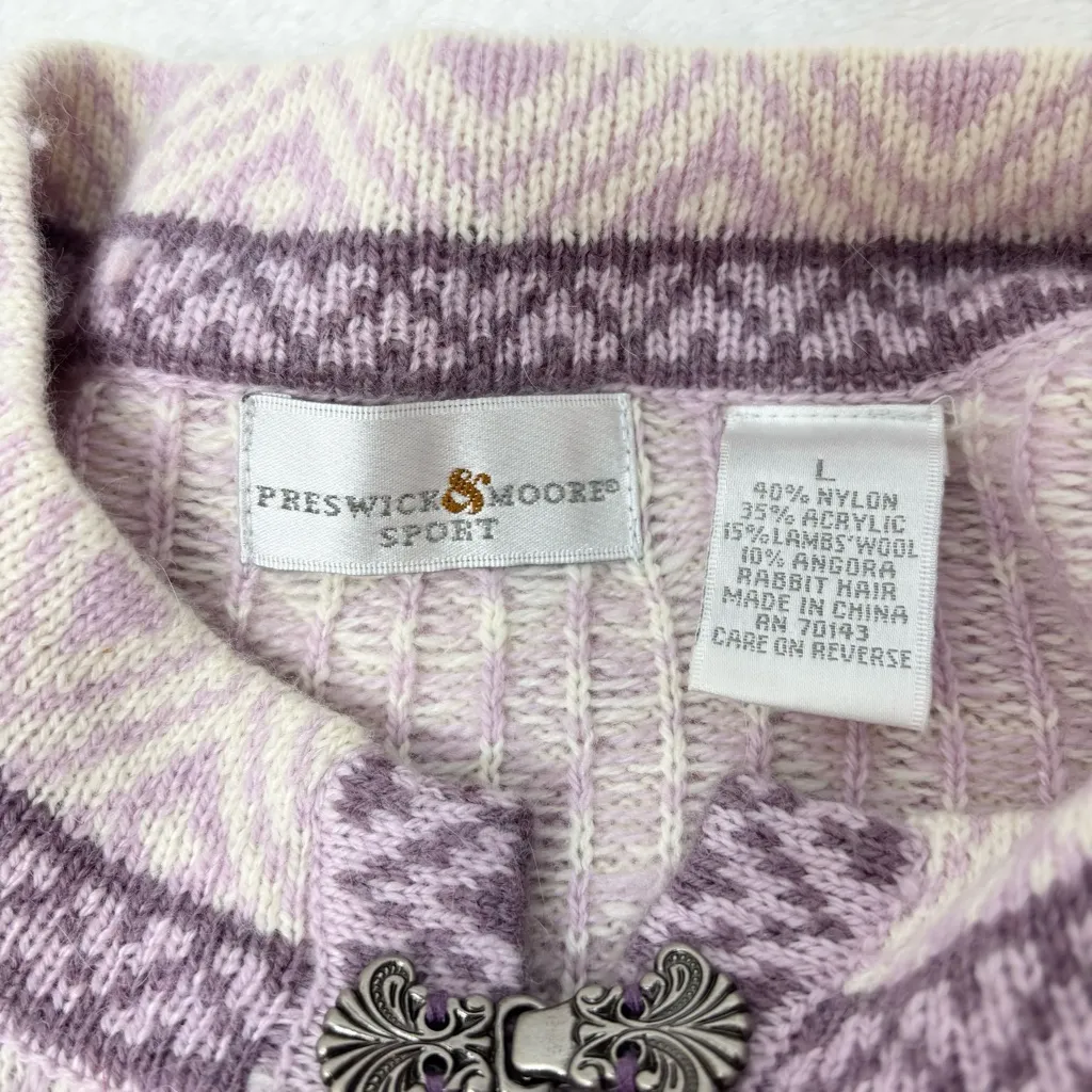 Preswick & Moore Vintage Lavender and Cream Knit Sweater Size L - Image 10