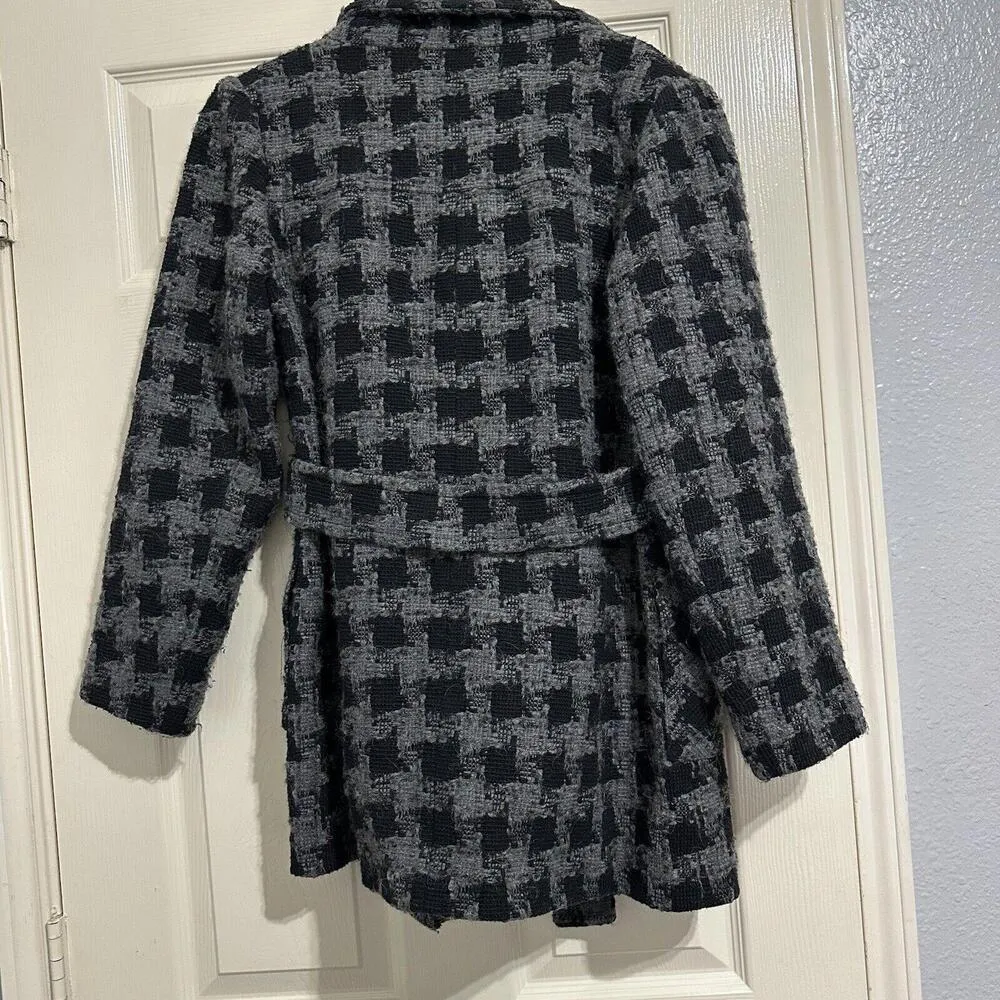 Charles Gray London Women's Belted Black/Gray Houndstooth Coat Sz L Large Jacket - Image 2