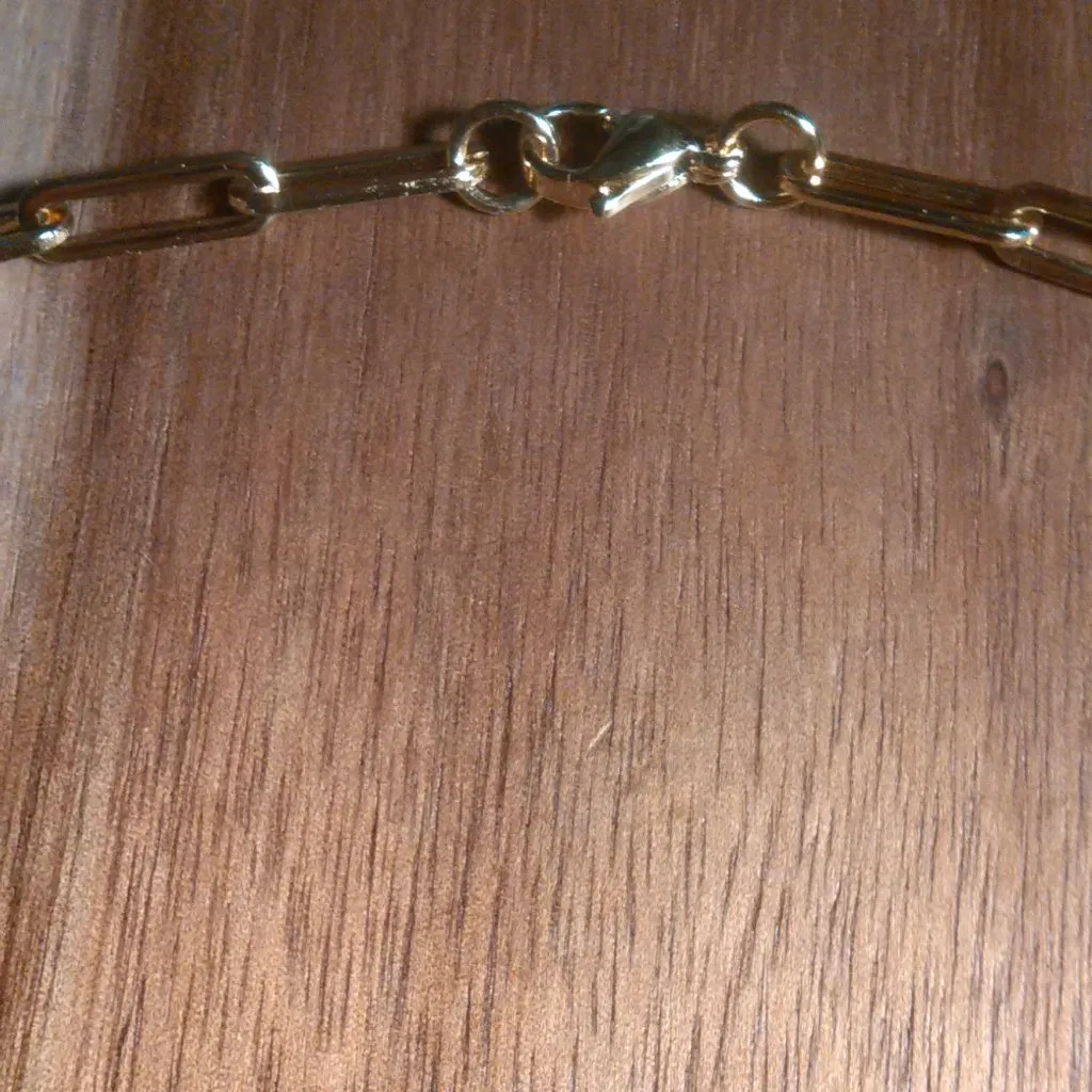 Simulated Ruby Ion Plate Yellow Gold Stainless Steel Paperclip Necklace - Image 8