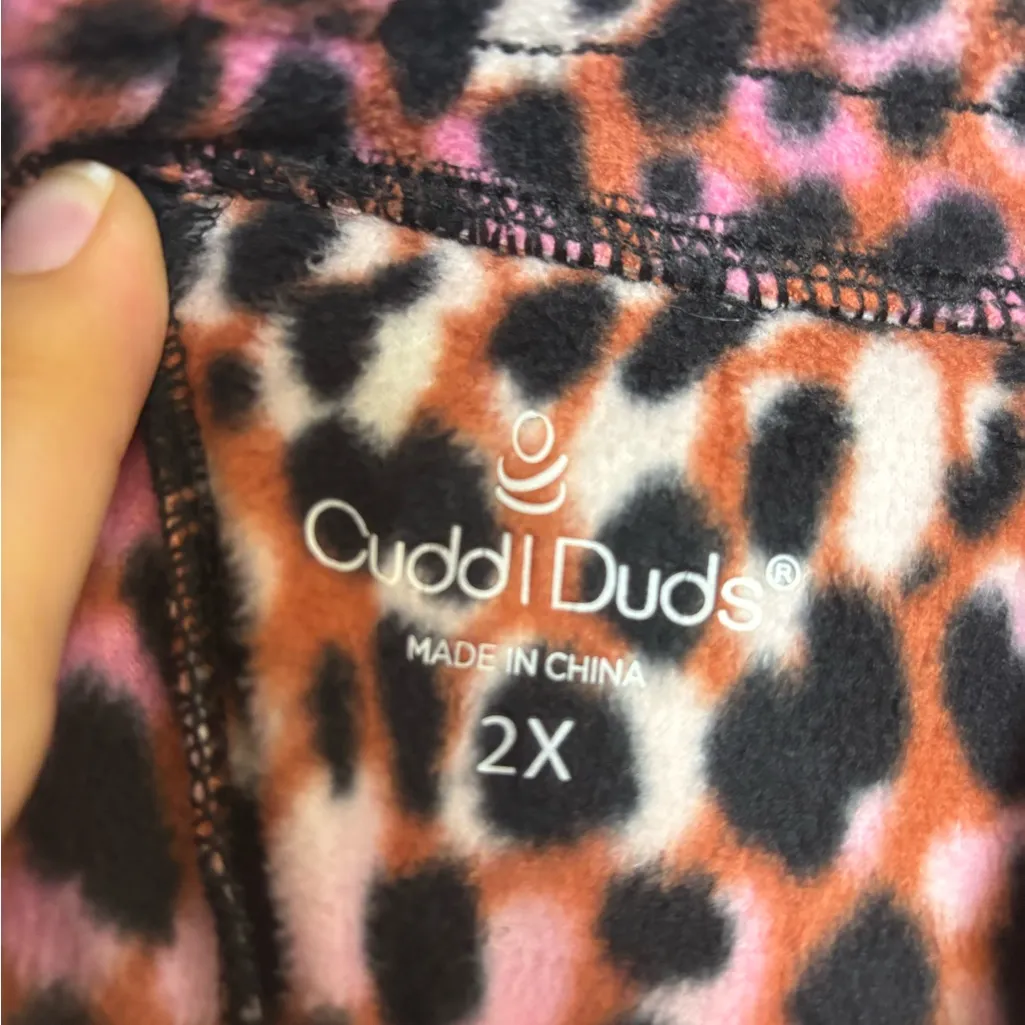Cuddl Duds Pink Black Leopard Print Fleece Cozy Pajama Lounge Jogger Pants - Image 4