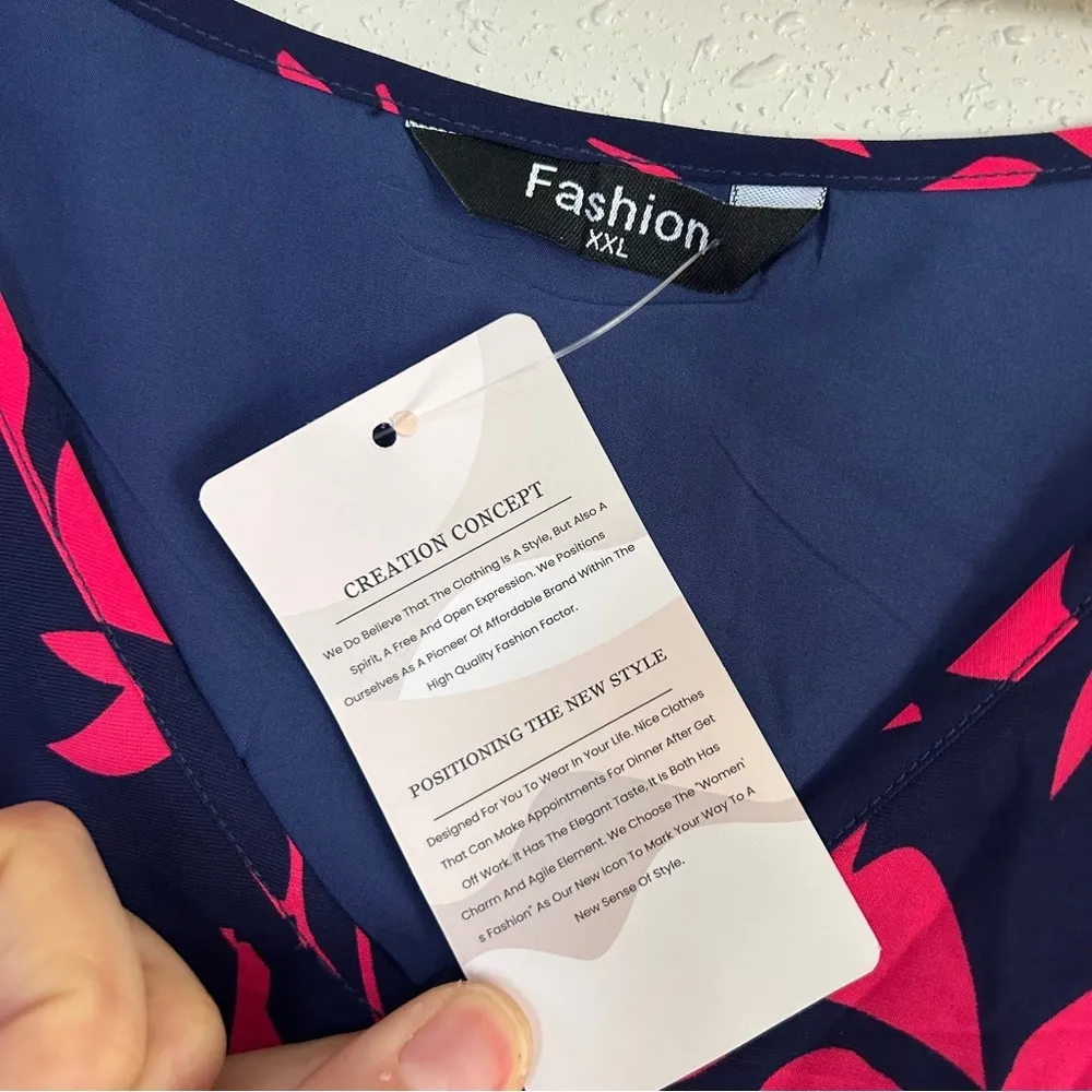 NWT Blue Pink Floral Midi Maxi Dress Vacation Colorful XL Wedding Guest - Image 4