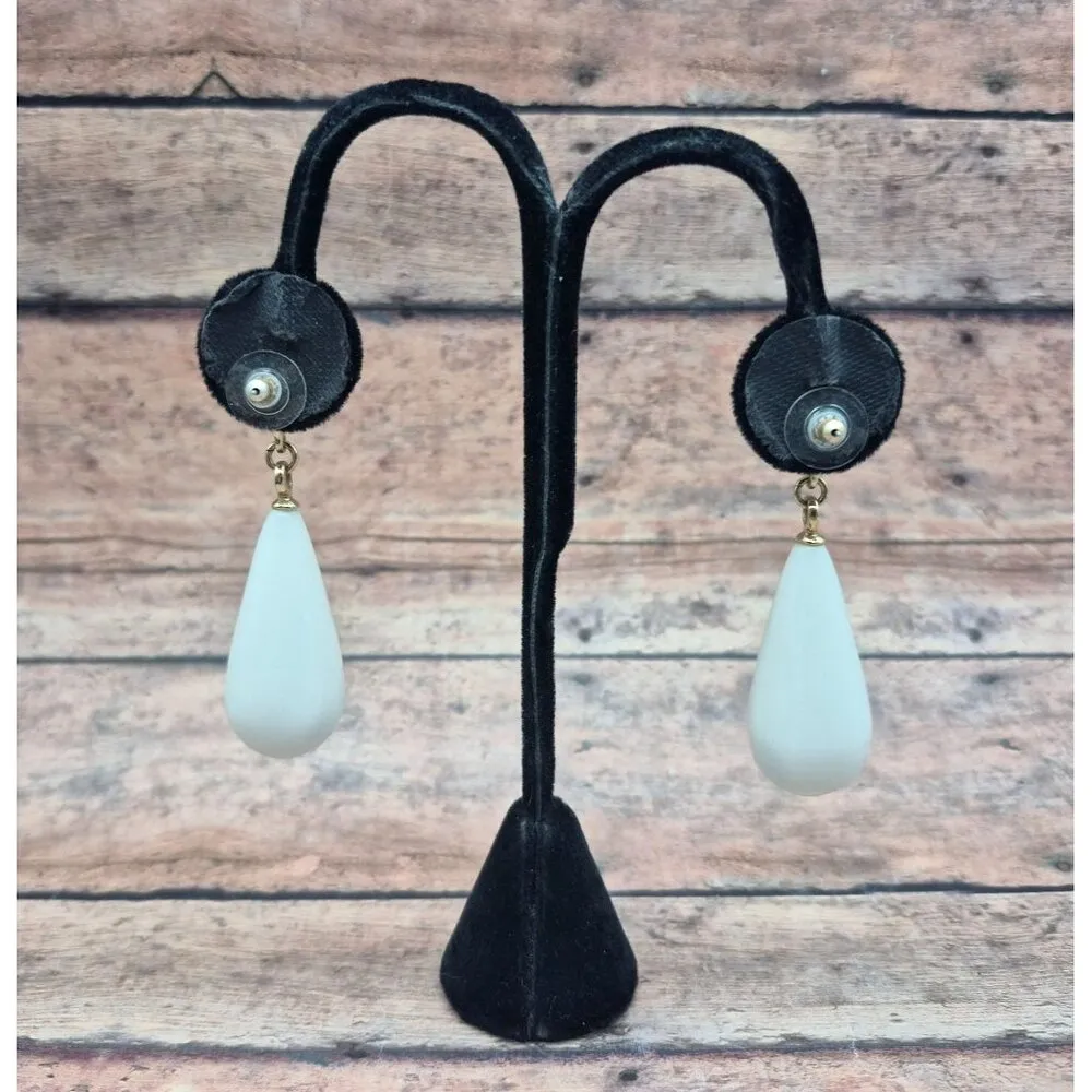 KJL Kenneth Jay Lane Retro Lucite White Teardrop Dangle Earrings Statement 2.5" - Image 4