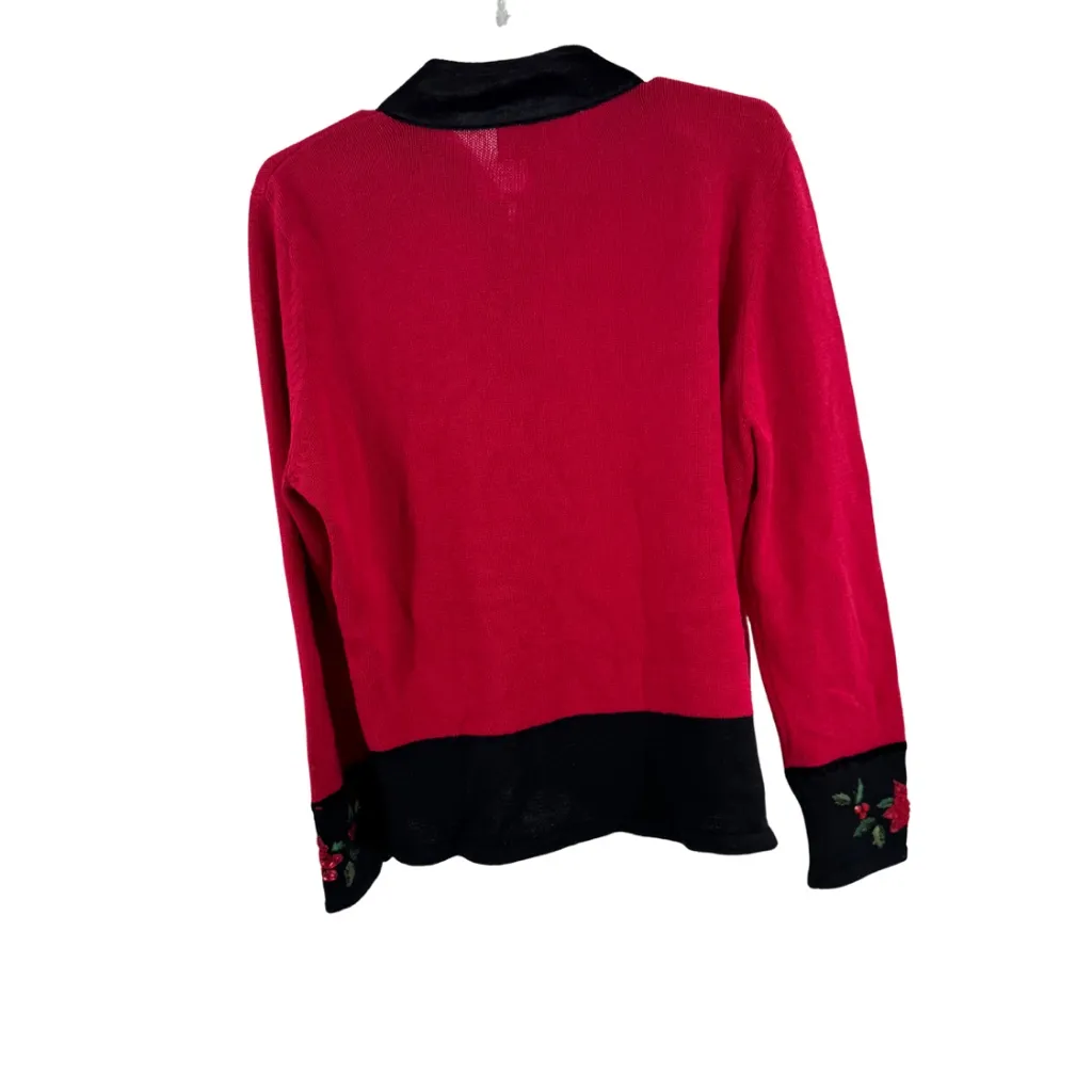 Tiara International Christmas Collection Red Women's zip front Cardigan beaded - Image 2