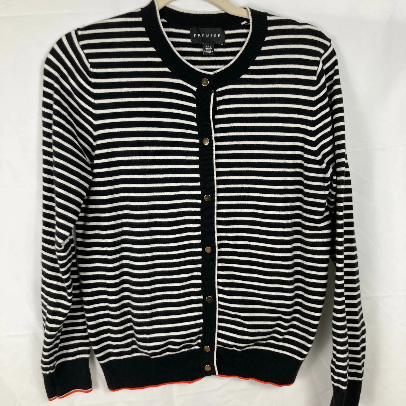 Premise Womens L Black & White Stripe Gold Button Cardigan Nautical Classic Prep - Image 2